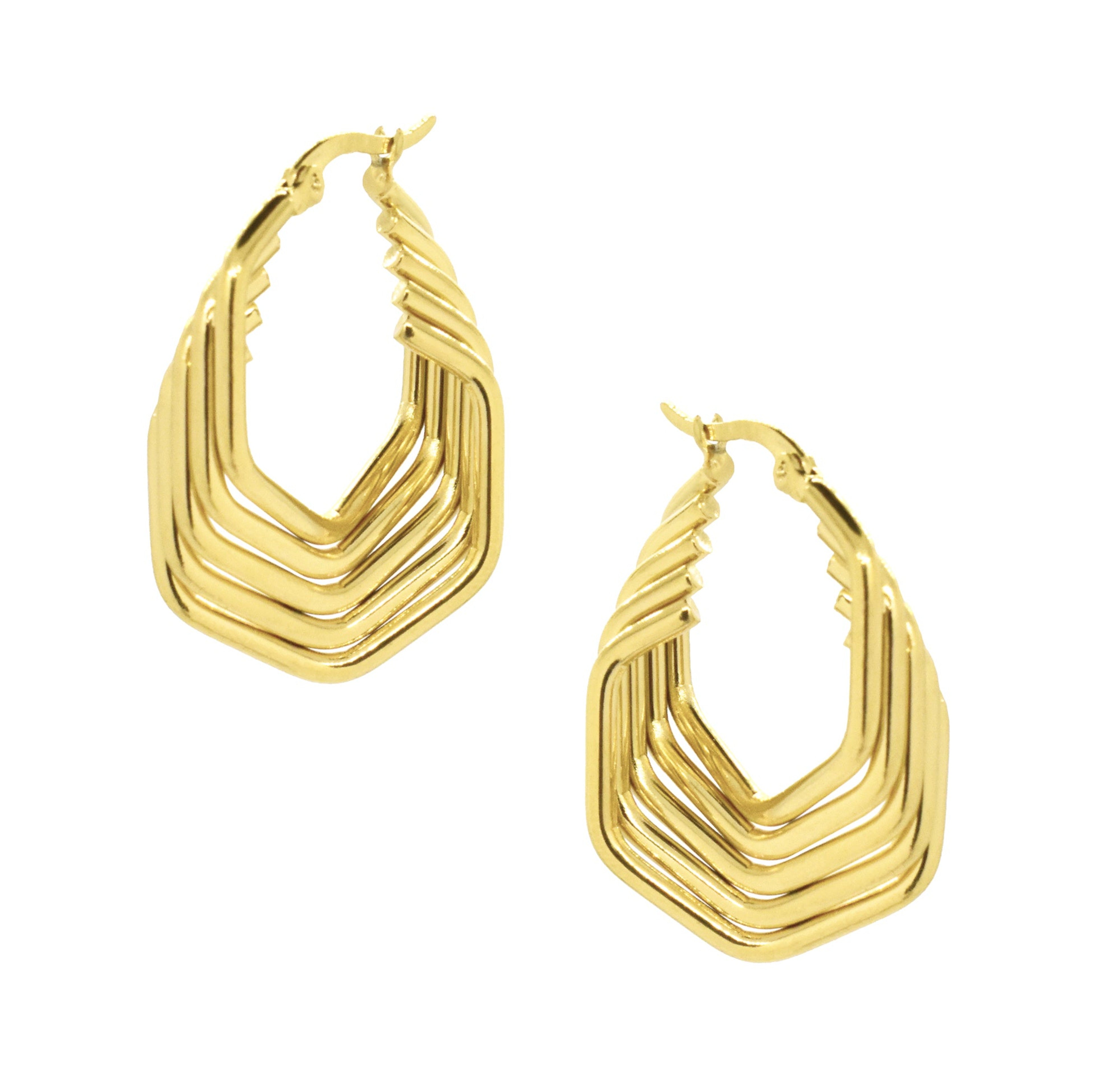 gold geometric  hoop earrings waterproof 