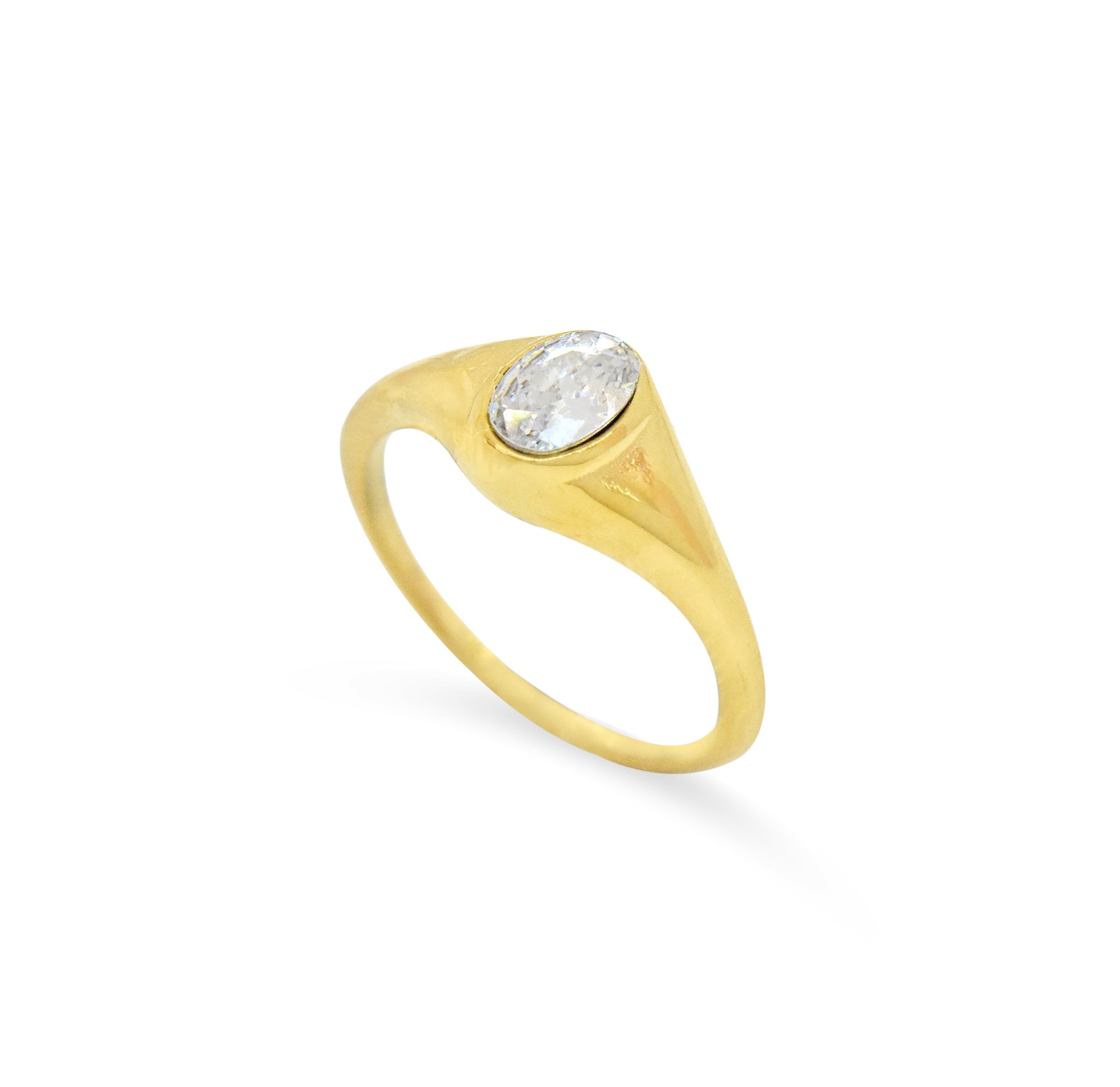 Jeanie gold oval stone ring. Waterproof jewelry