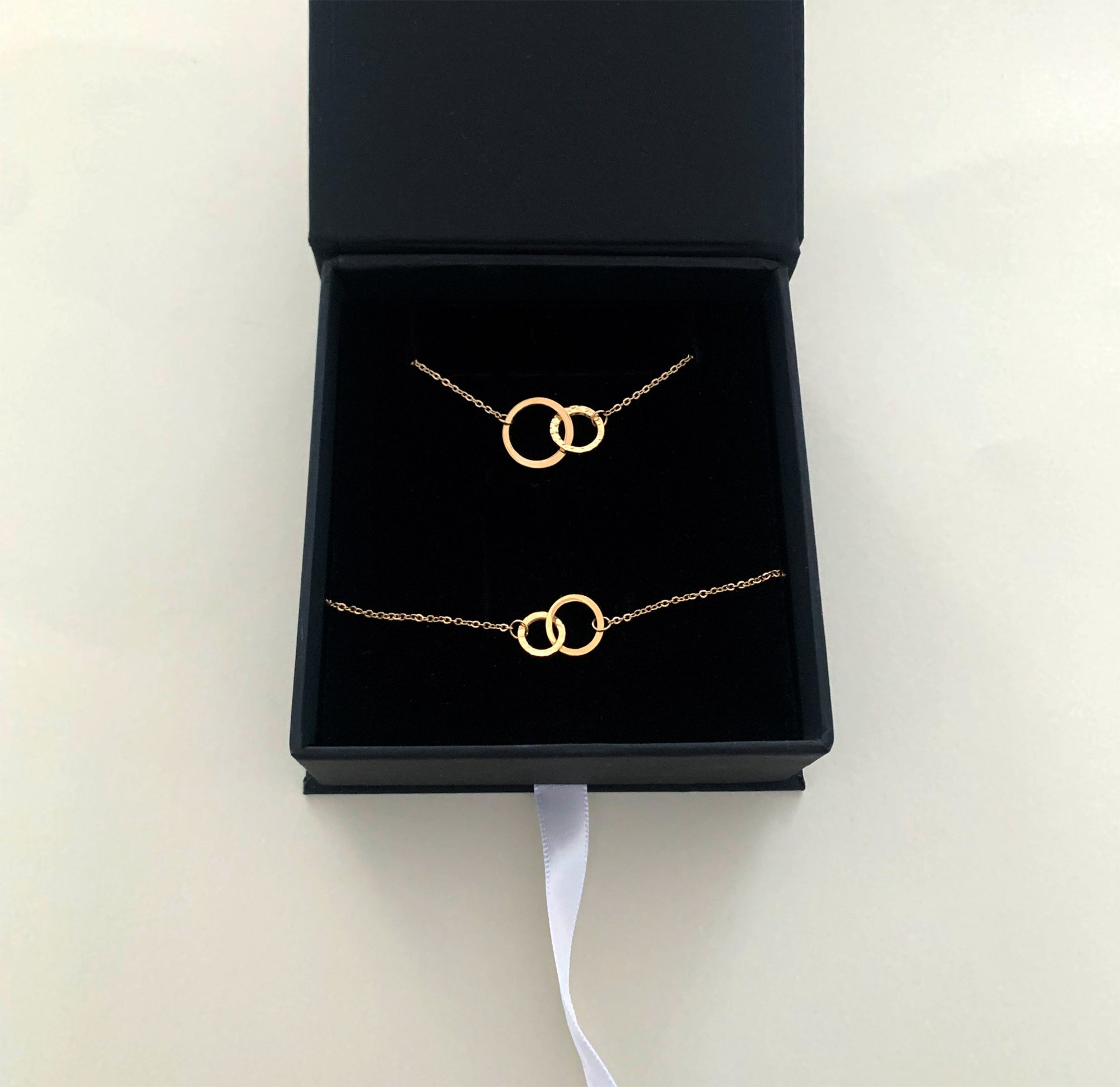 dainty gold unity link bracelet and necklace set waterproof jewelry tarnish free in jewelry box