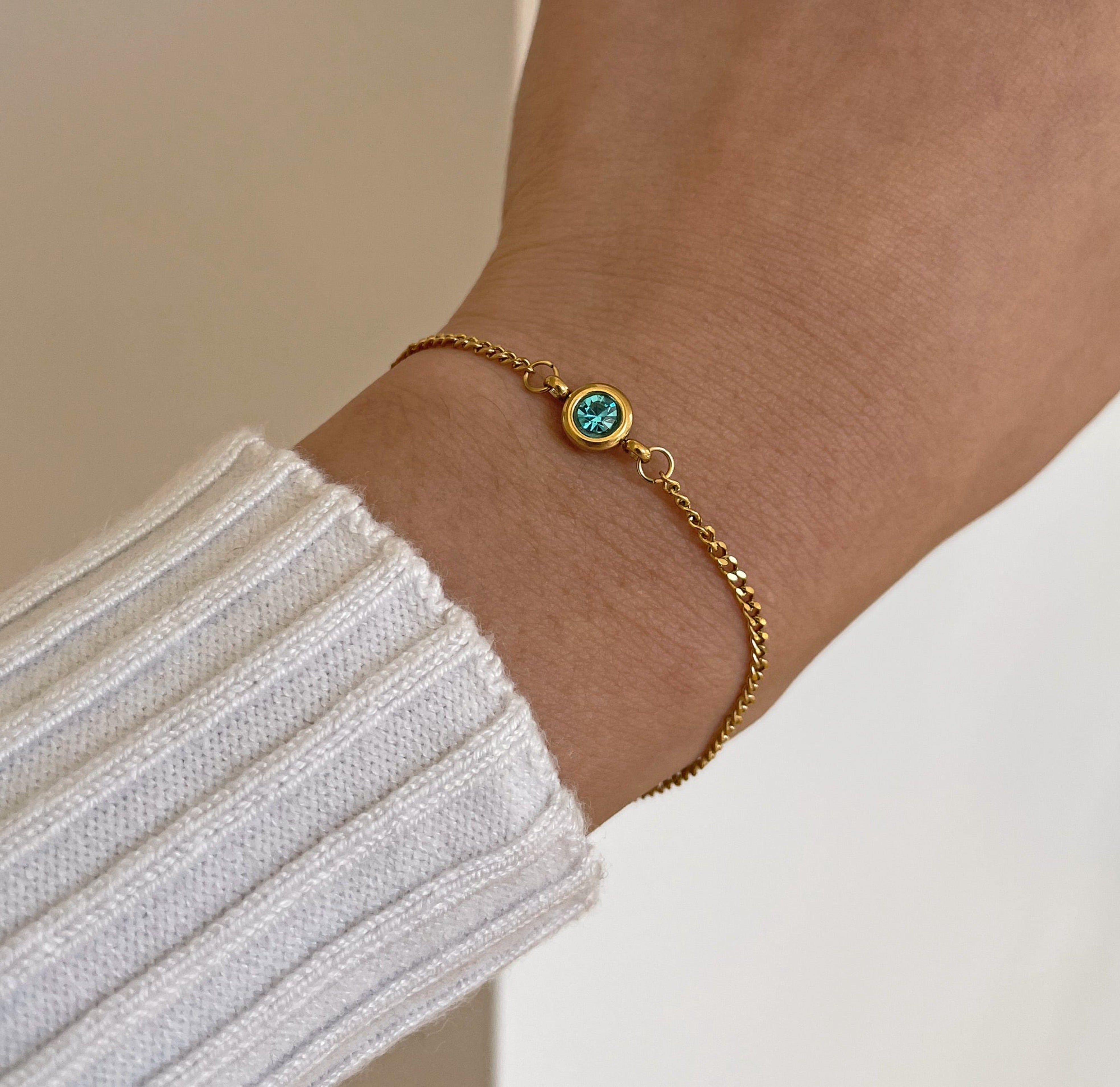 aquamarine dainty birthstone bracelet