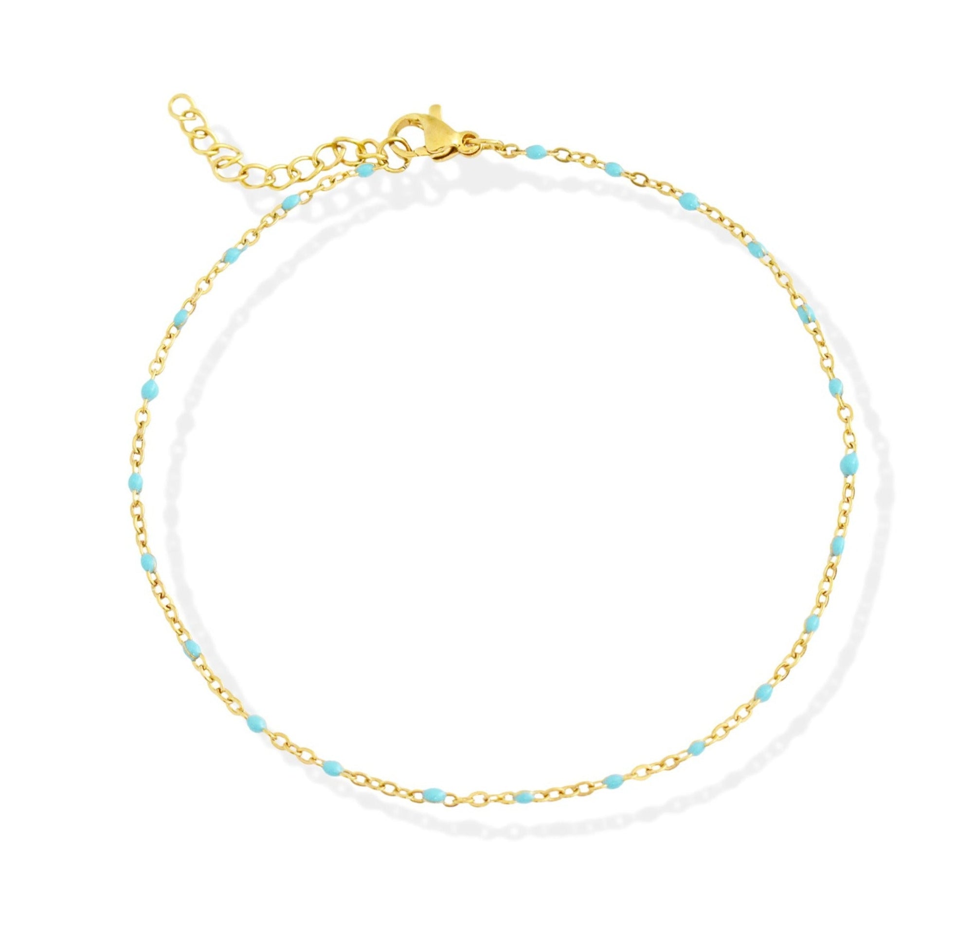 blue beaded gold anklet waterproof jewelry