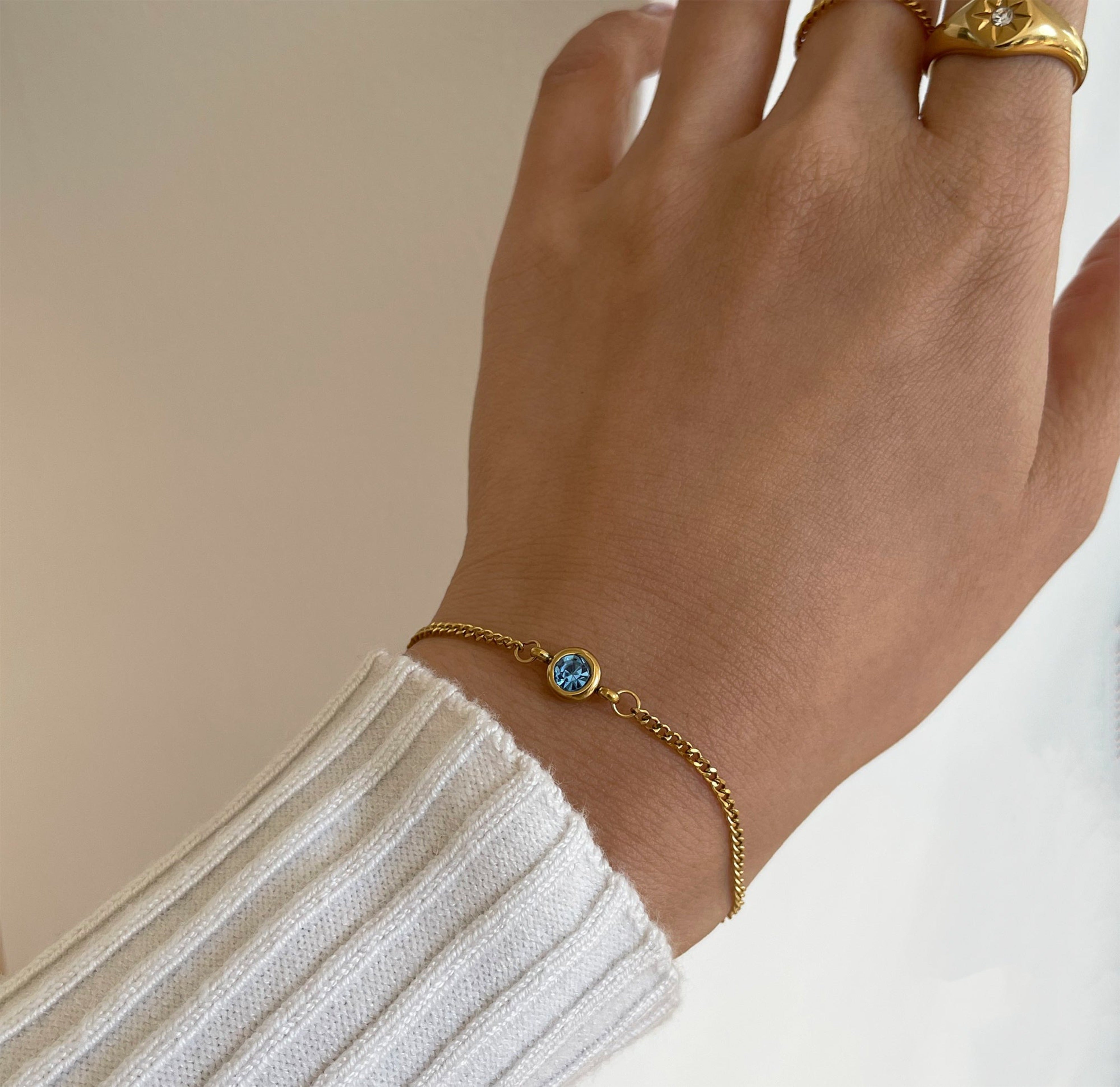 gold blue topaz birthstone bracelet waterproof jewelry