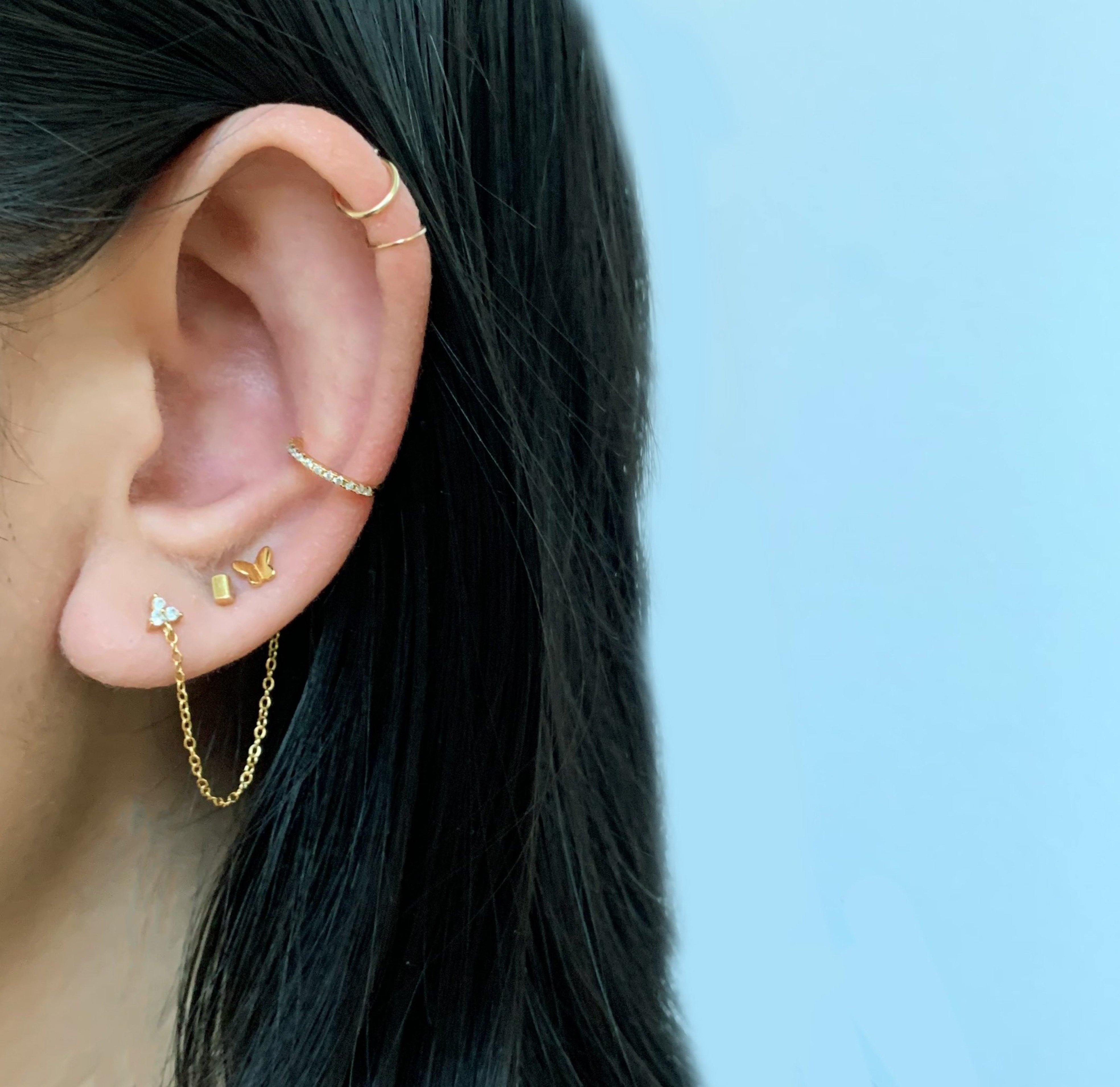 dainty gold chain earring