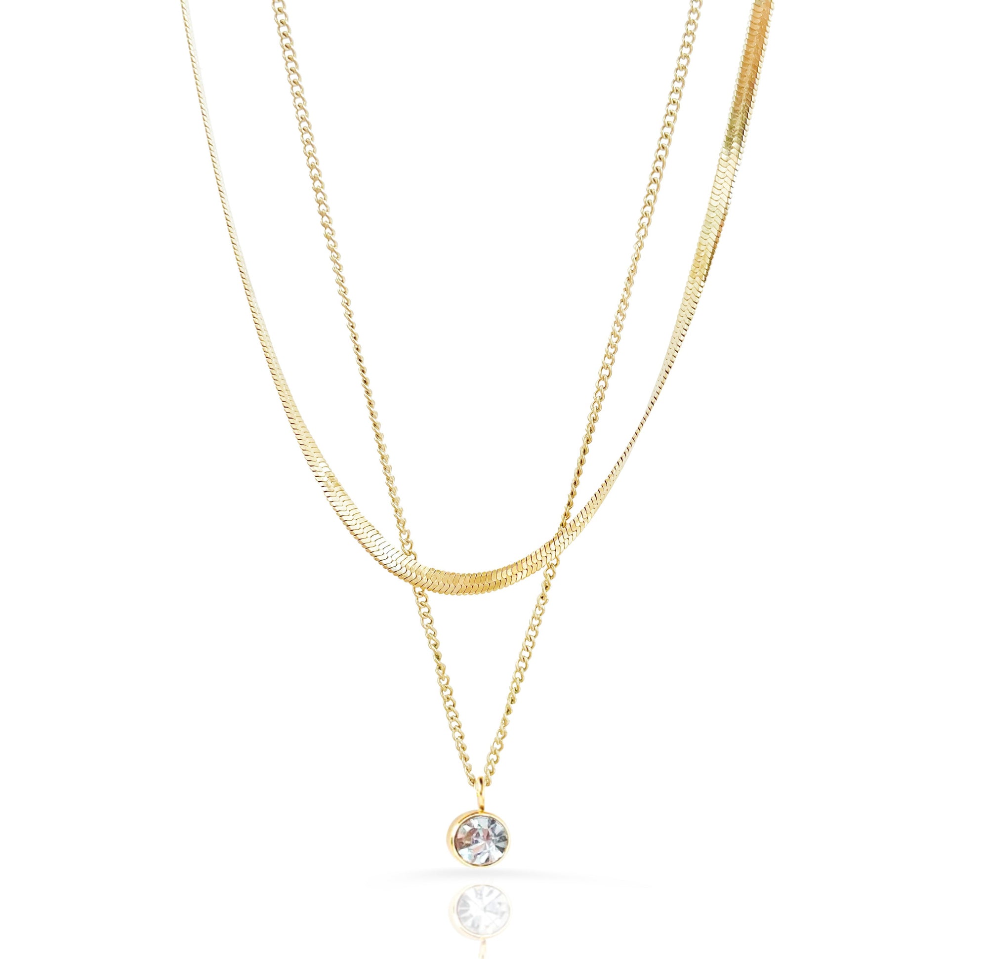 dainty solitaire stack chain necklace waterproof jewelry