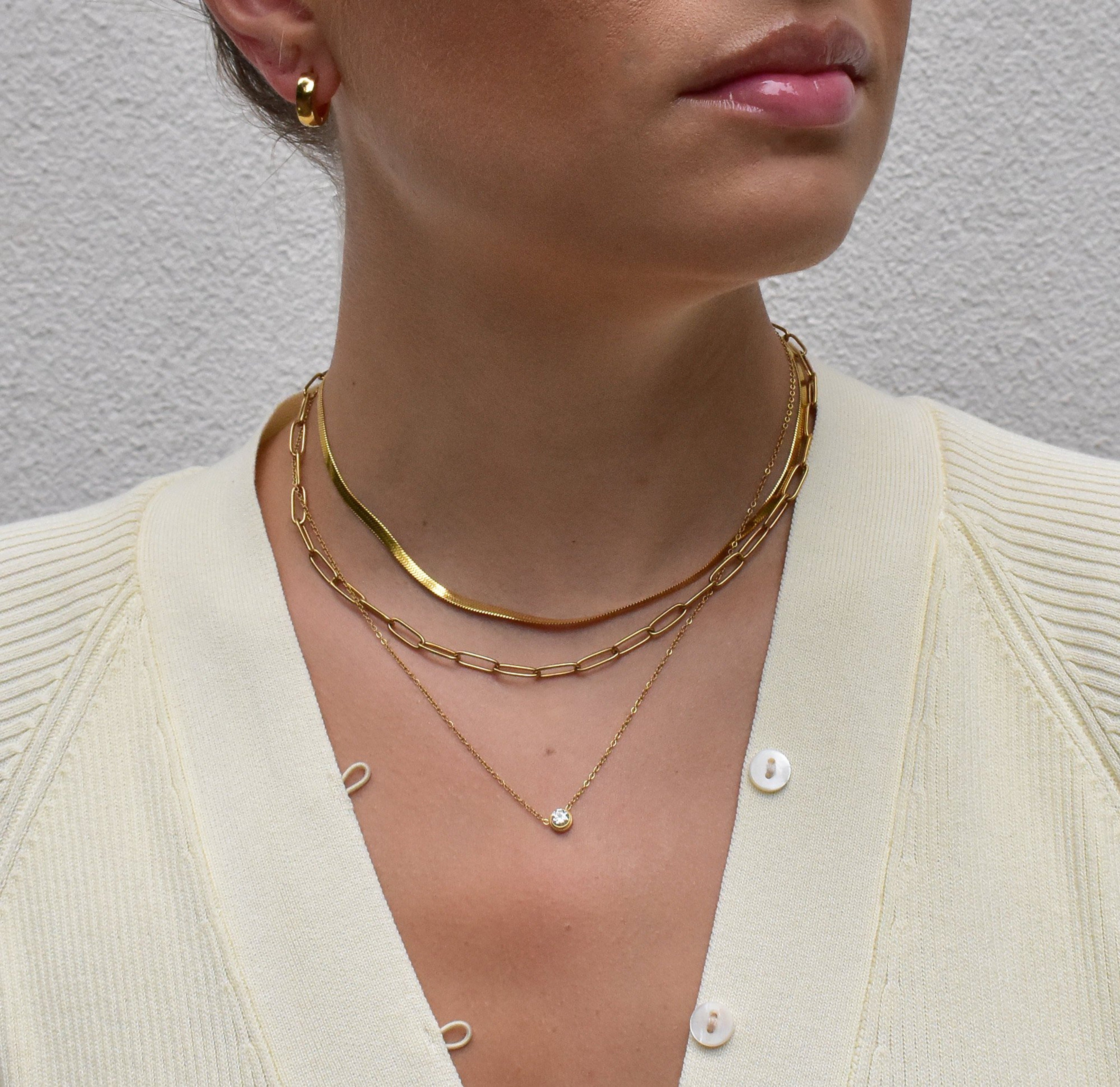 gold dainty necklace stack