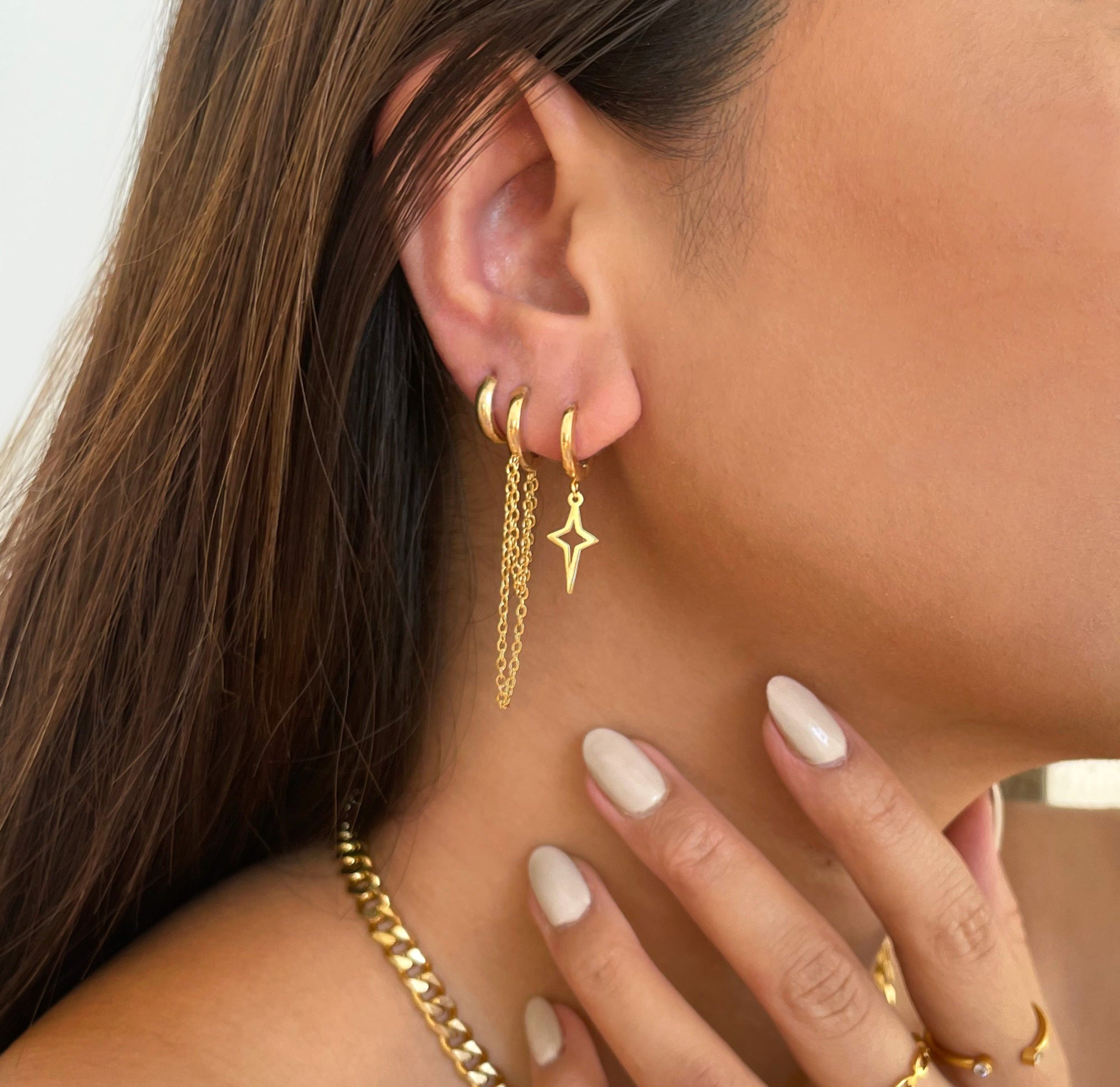 gold duo chain huggie hoop earring waterproof jewelry