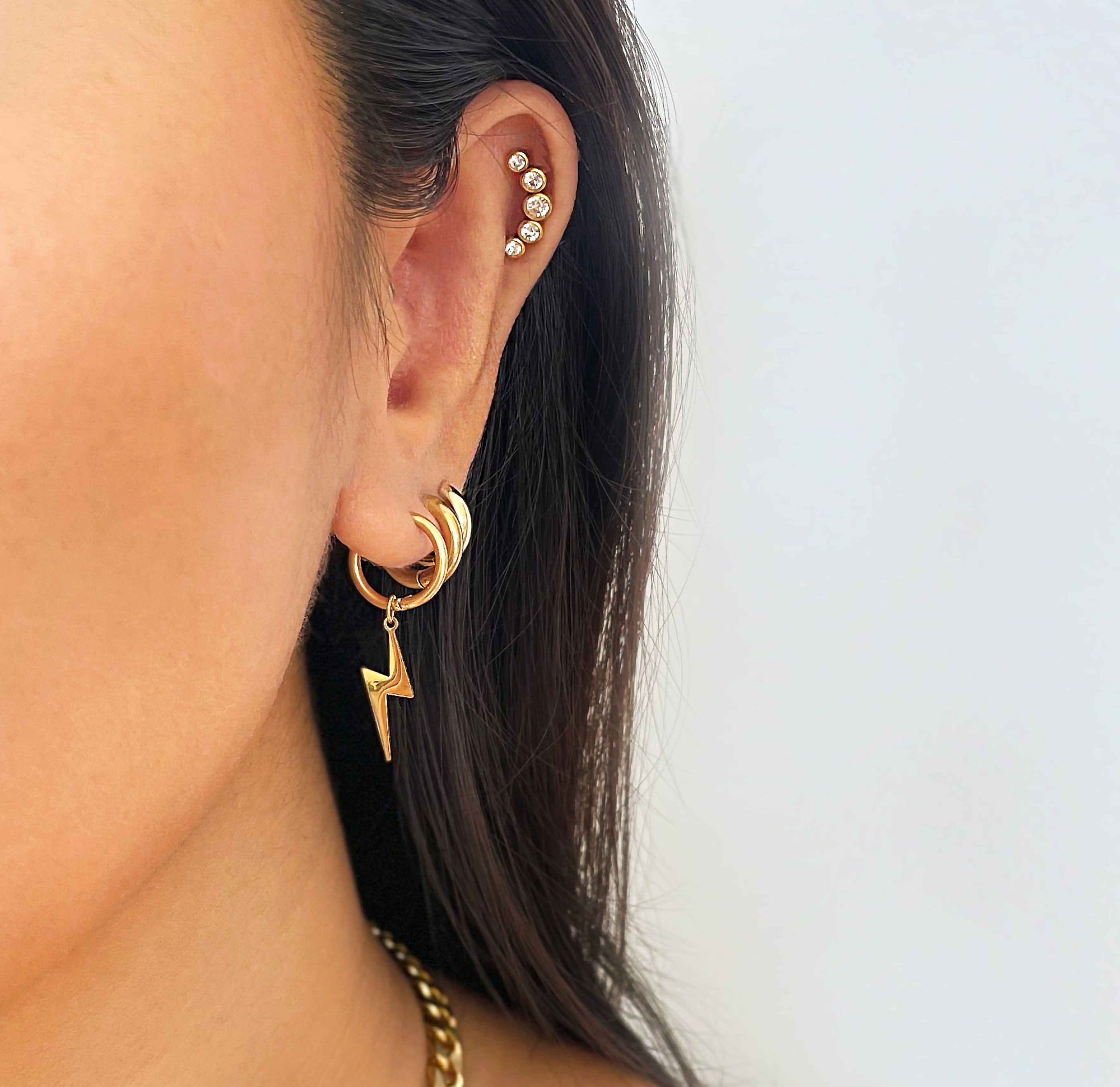 gold lightning bolt huggie earrings waterproof jewelry