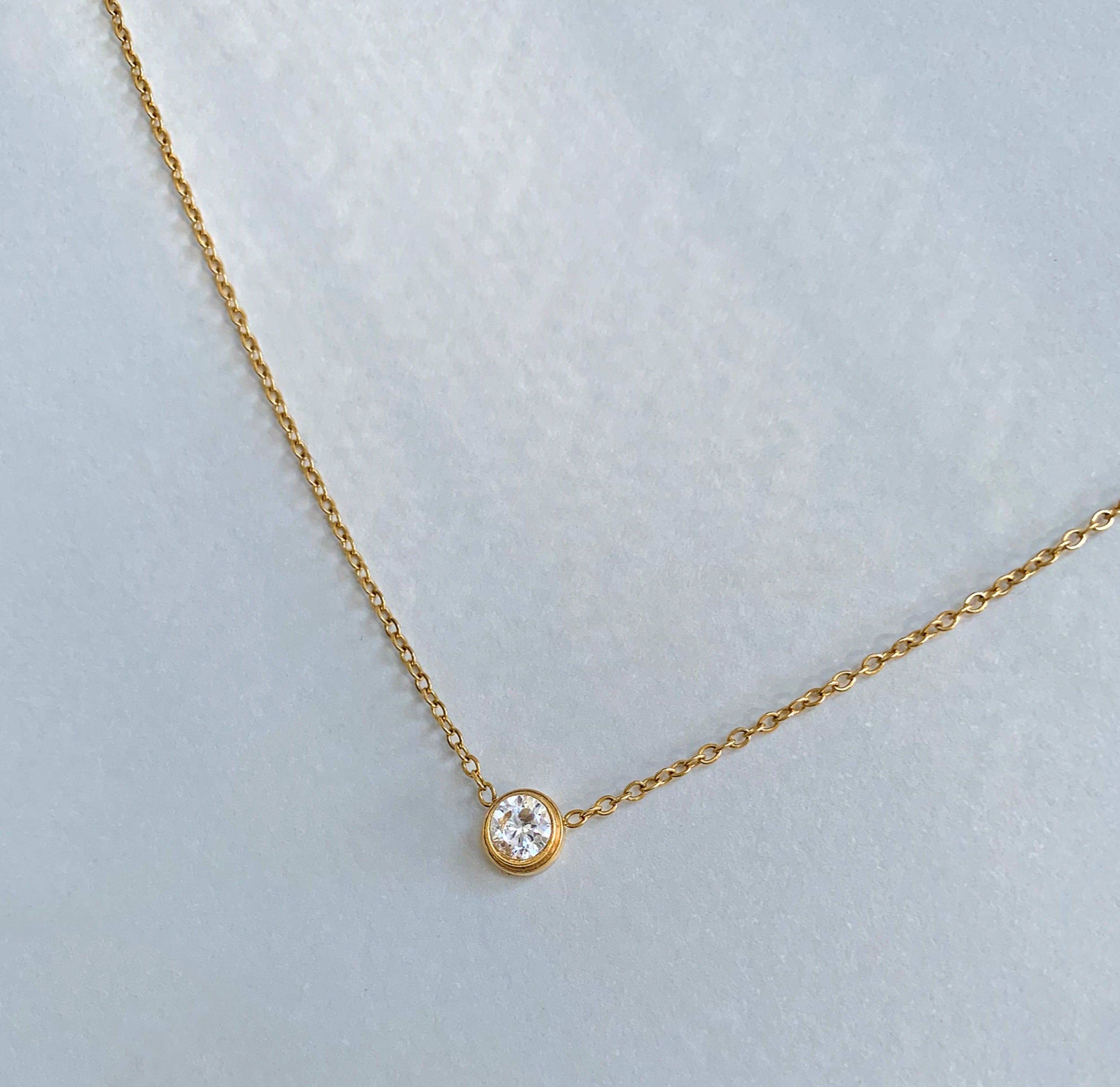 dainty gold solitaire necklace waterproof jewelry