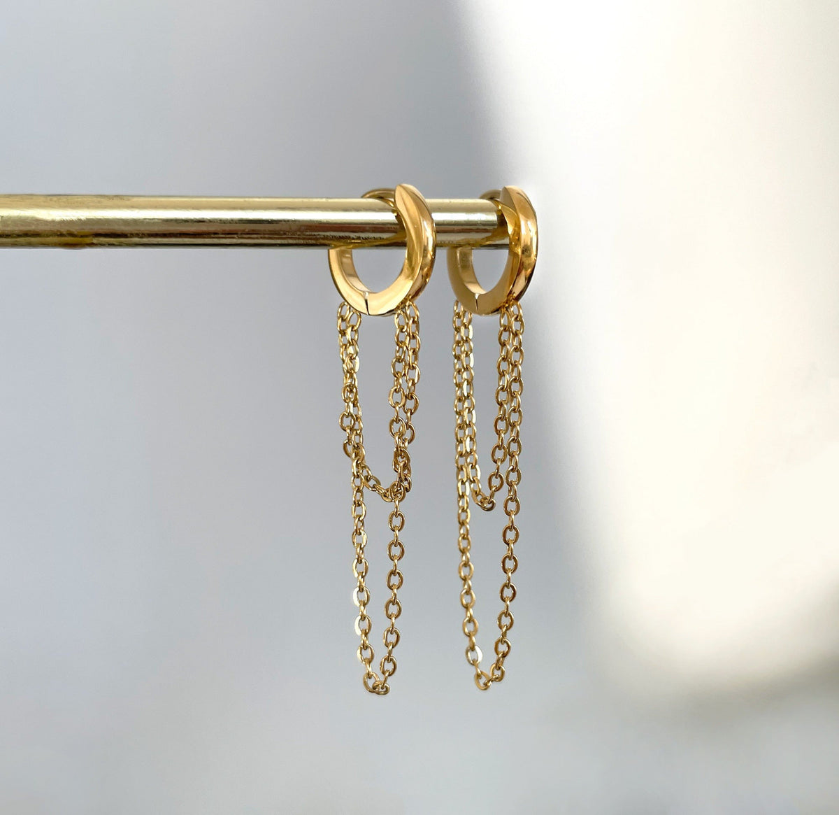 gold duo chain huggie hoop earring waterproof jewelry