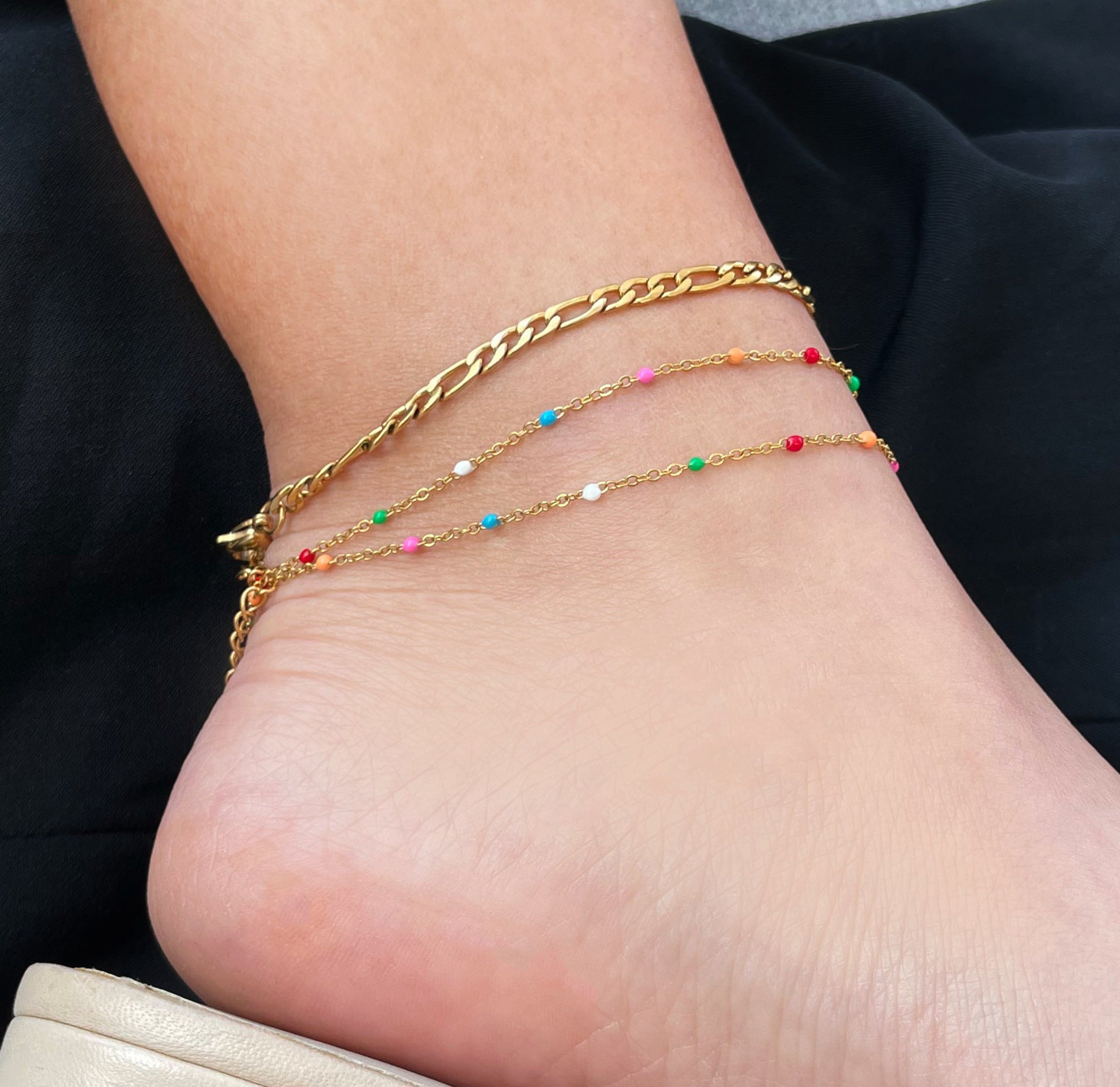 gold bead anklet waterproof jewelry