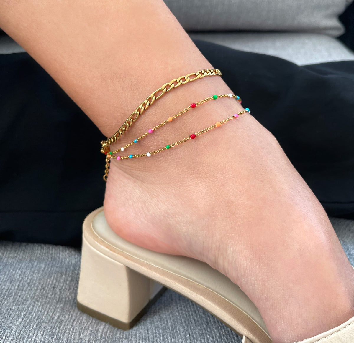 gold bead anklet waterproof jewelry