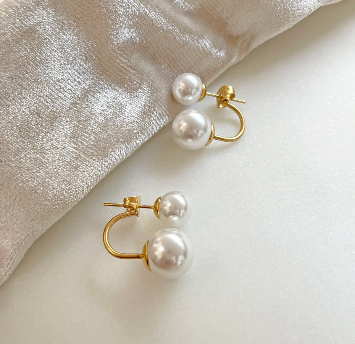 gold double pearl earring waterproof jewelry