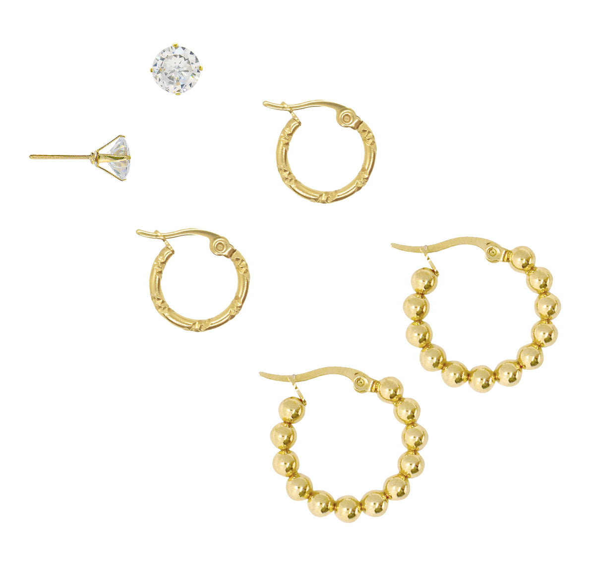 Earring Stack 3 Gold Trio Ear Stack Set - Waterproof Earring