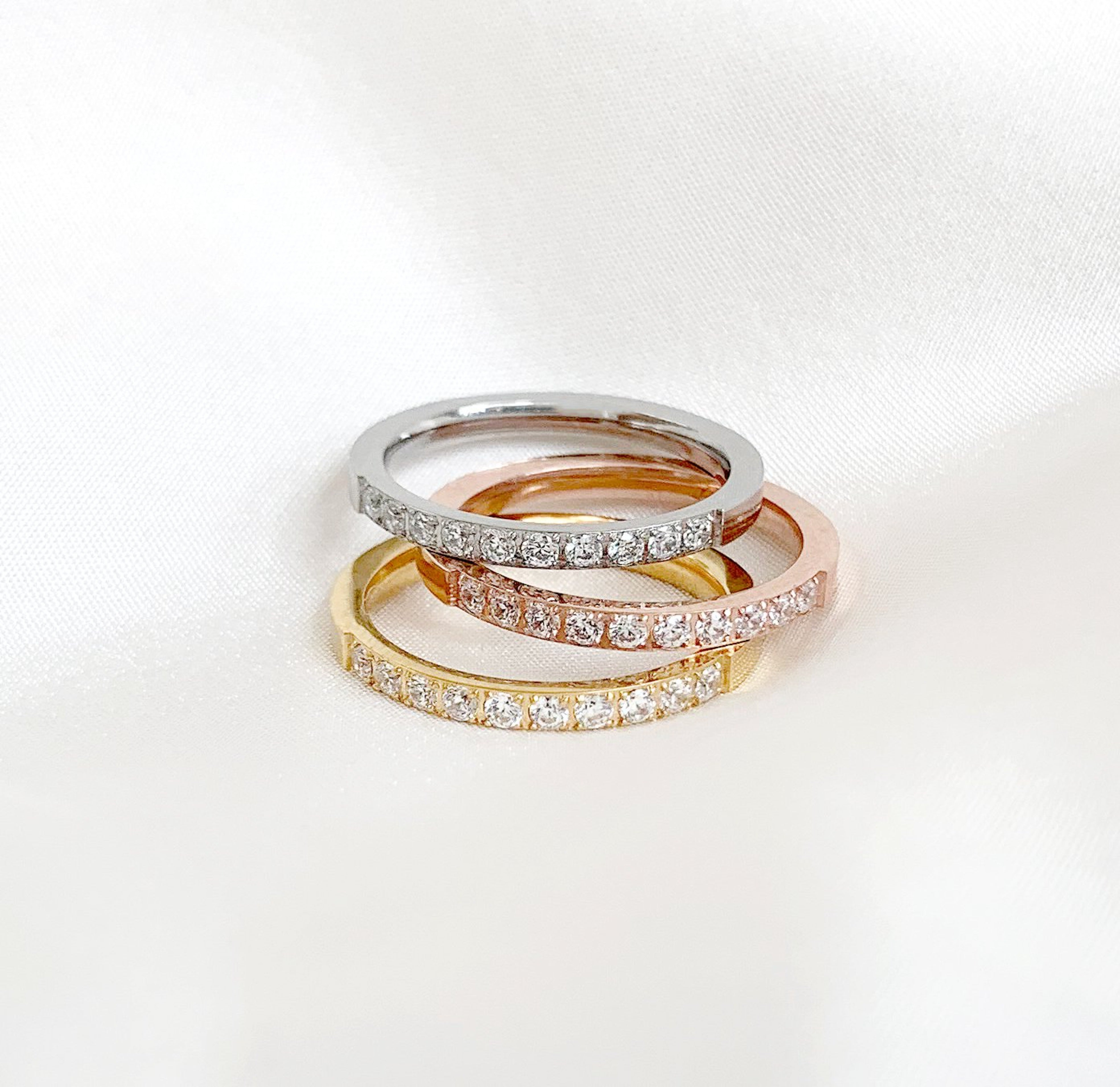 Stella rose gold half eternity ring band waterproof jewelry
