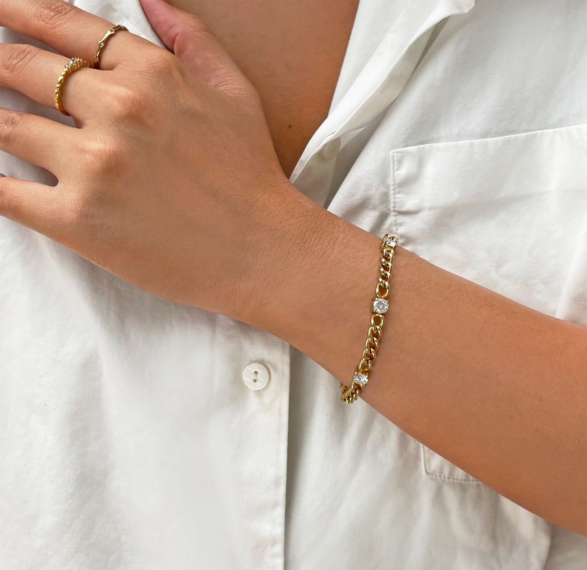 gold diamond curb chain bracelet waterproof jewelry