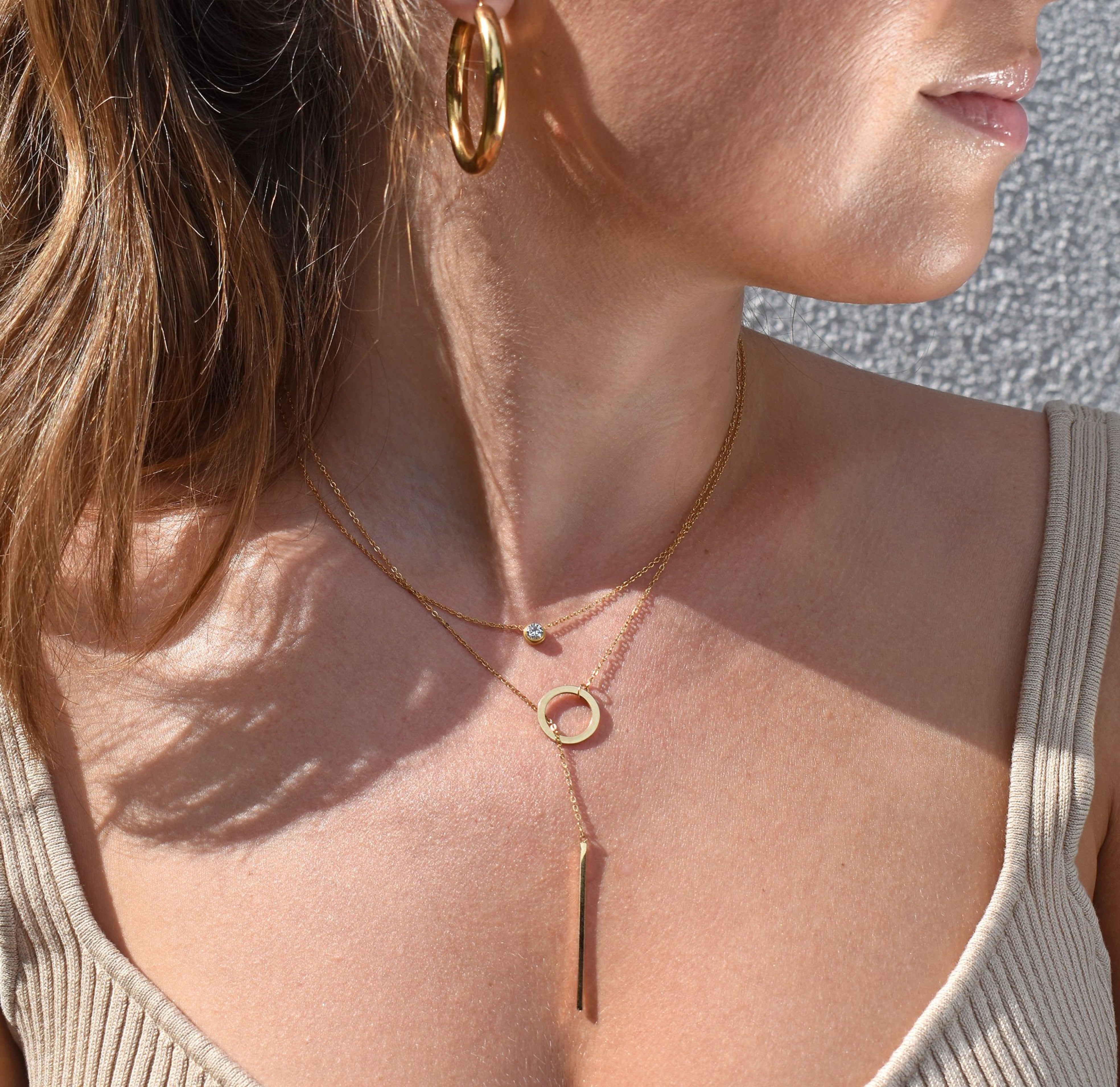 gold lariat bar necklace
