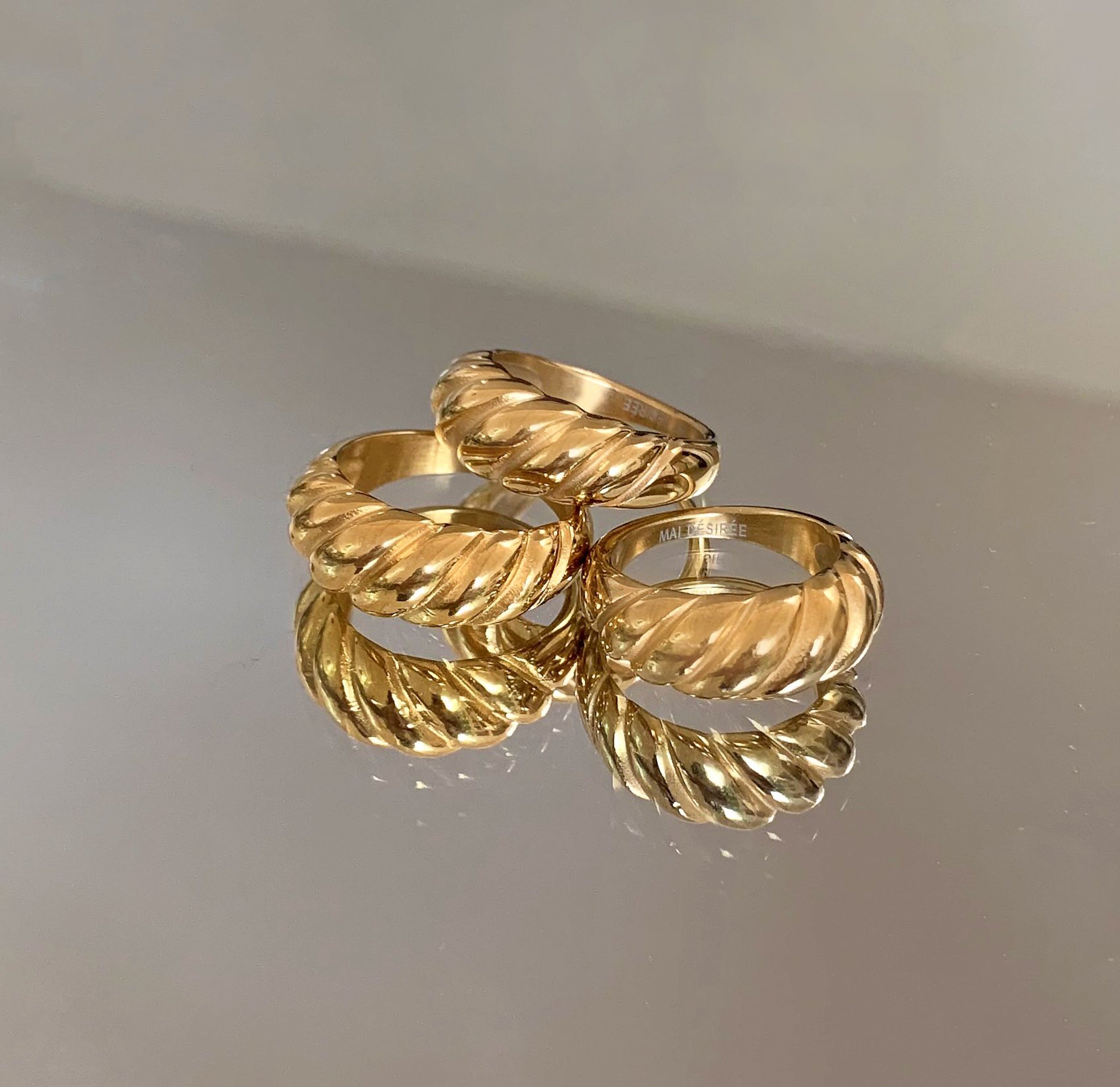 Gold classic croissant ring. Waterproof rings