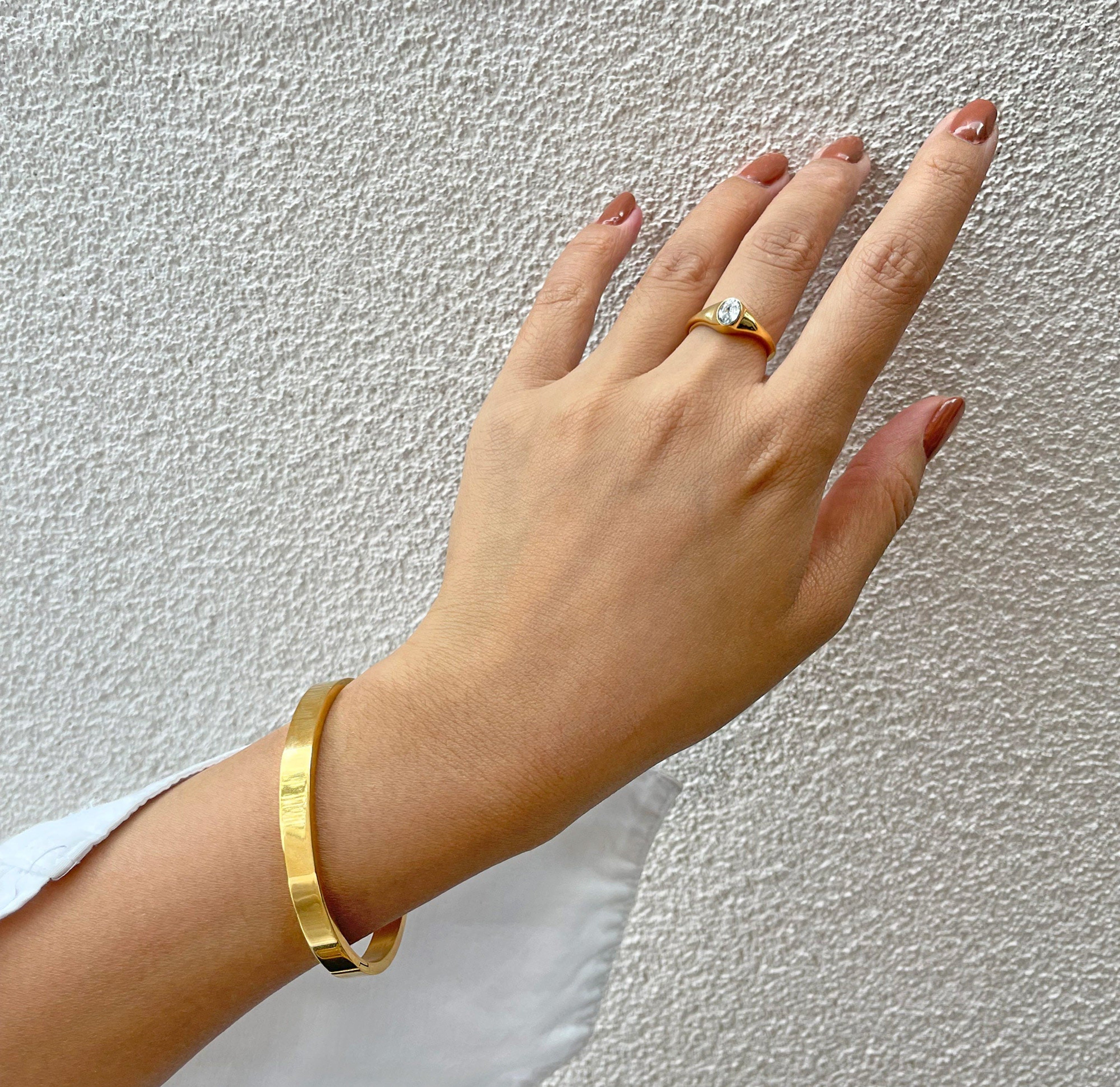 Jeanie gold oval stone ring. Waterproof jewelry