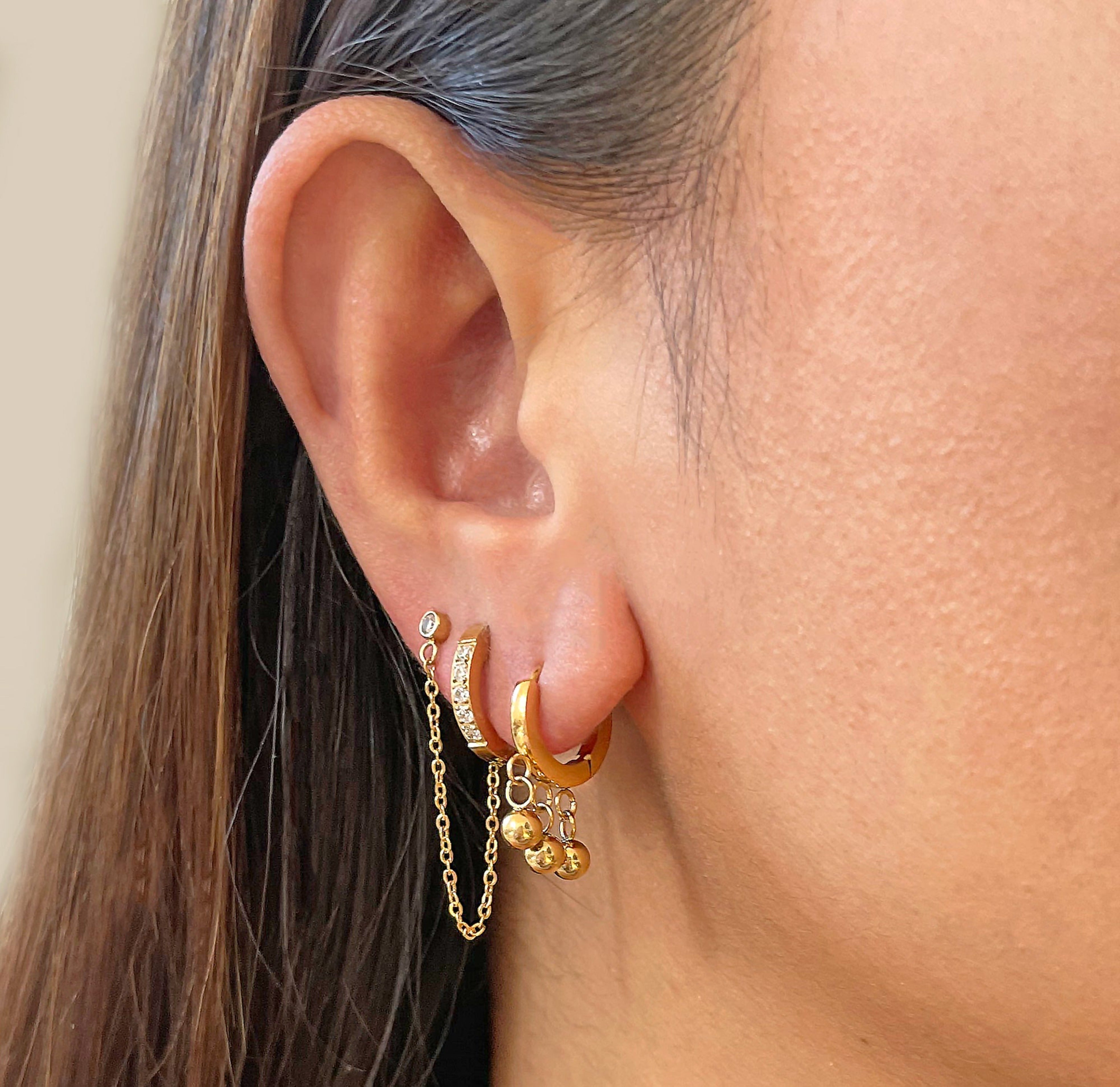 gold beaded ball drop huggie earrings waterproof jewelry