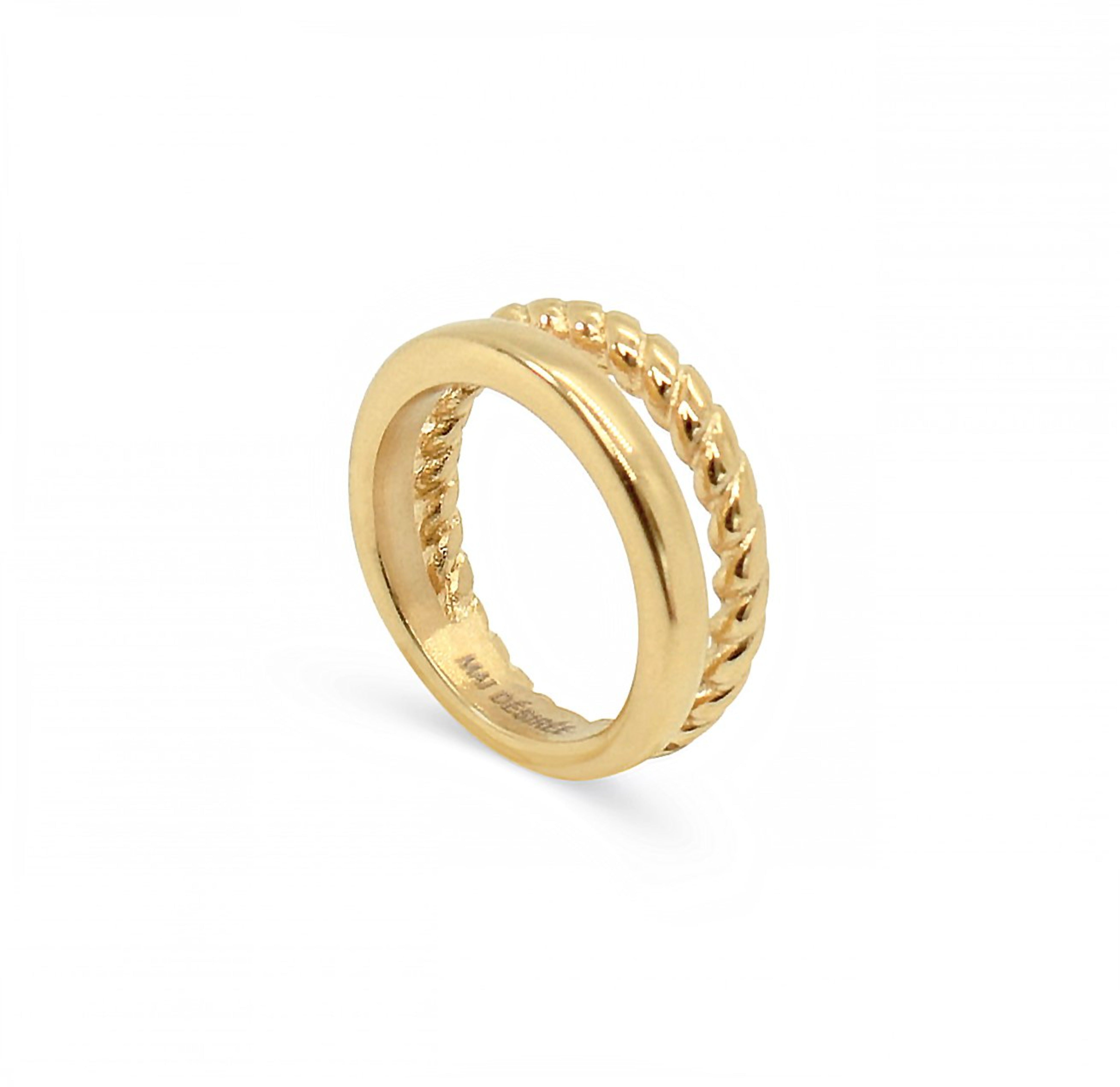 gold double ring band . The design gives the illusion of a gold band with a twist gold band worn together. waterproof rings