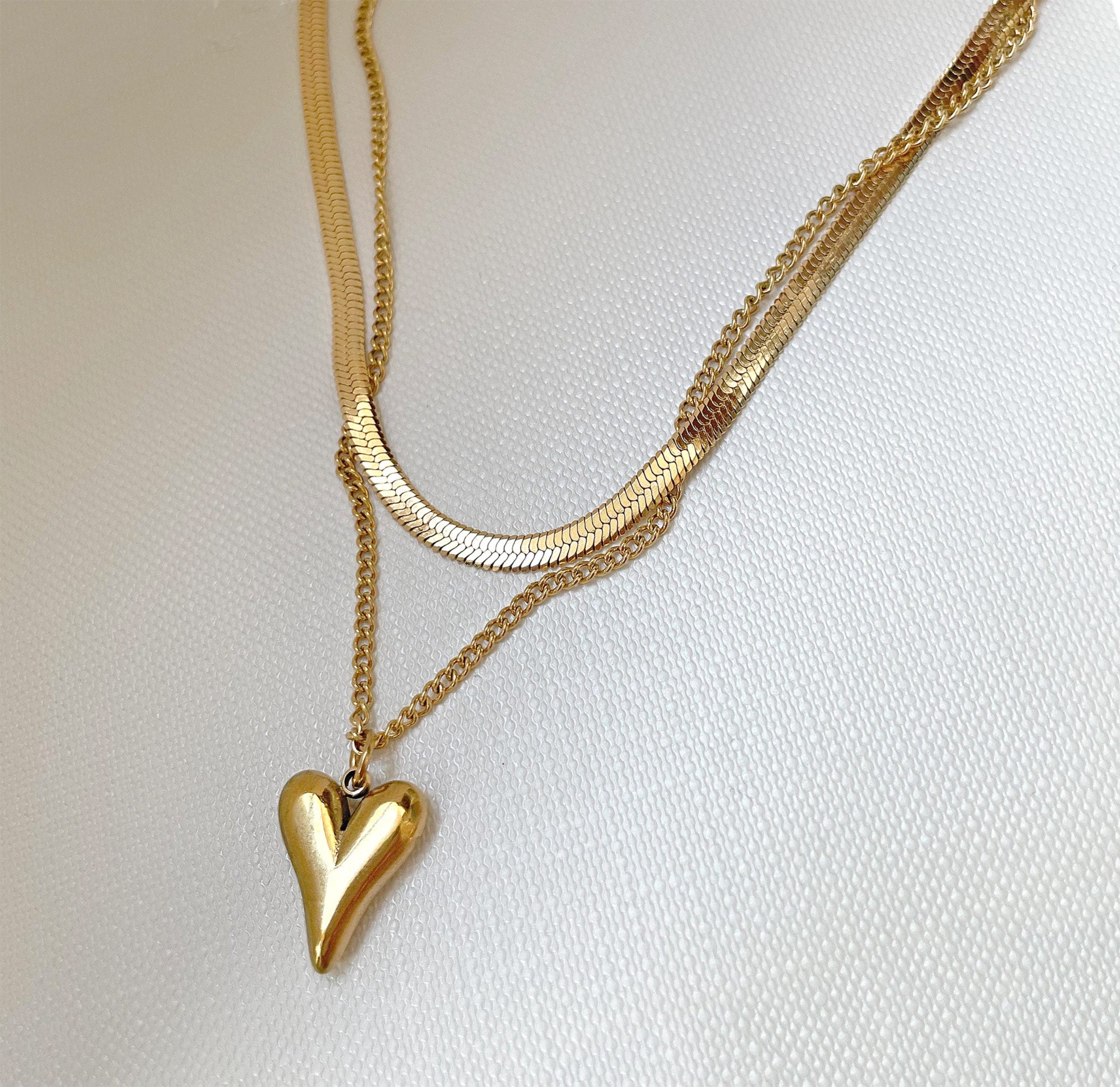 gold heart stack necklace waterproof jewelry