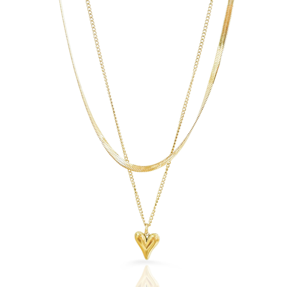 gold heart pendant stack necklace waterproof jewelry