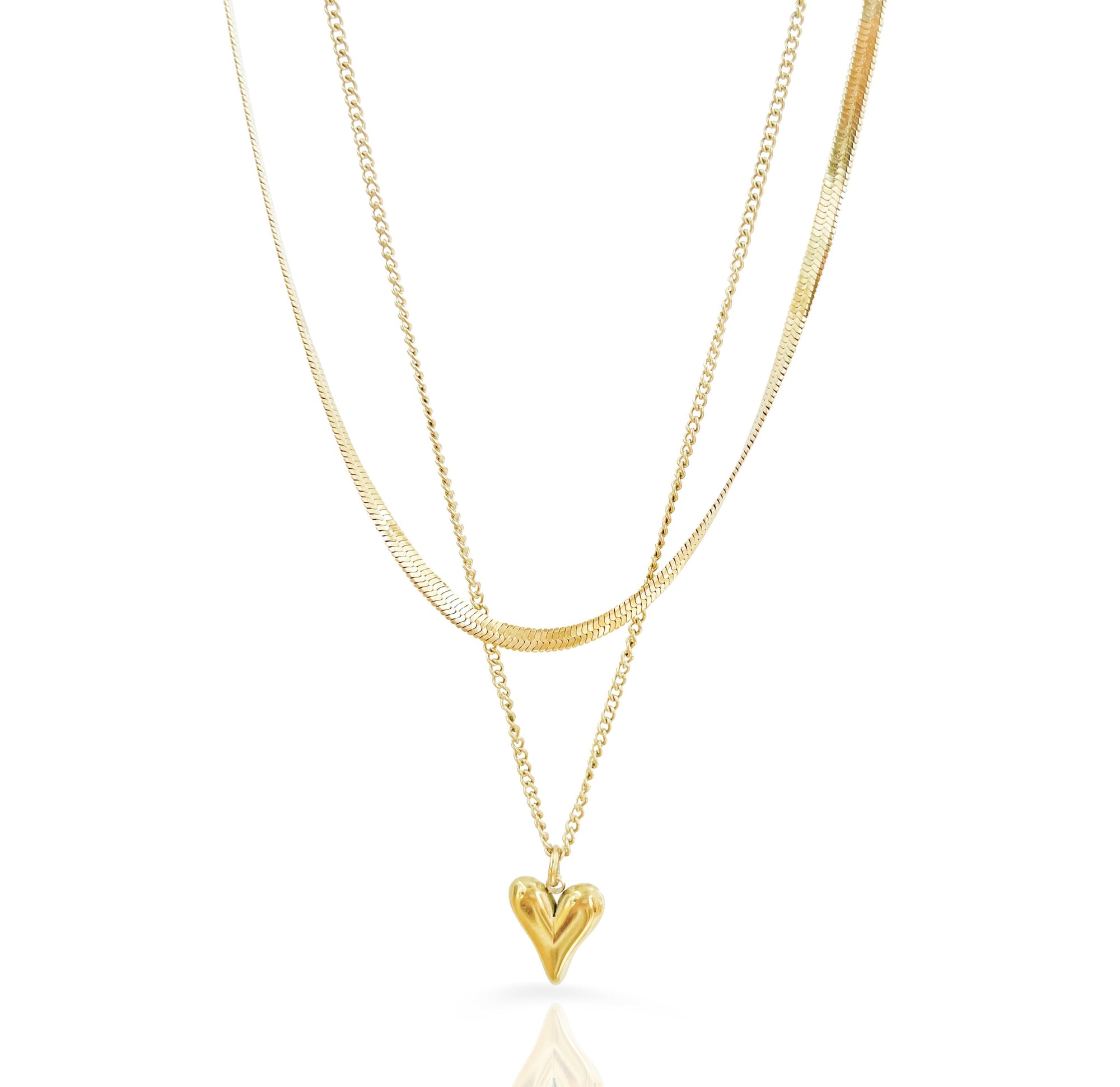 gold heart pendant stack necklace waterproof jewelry