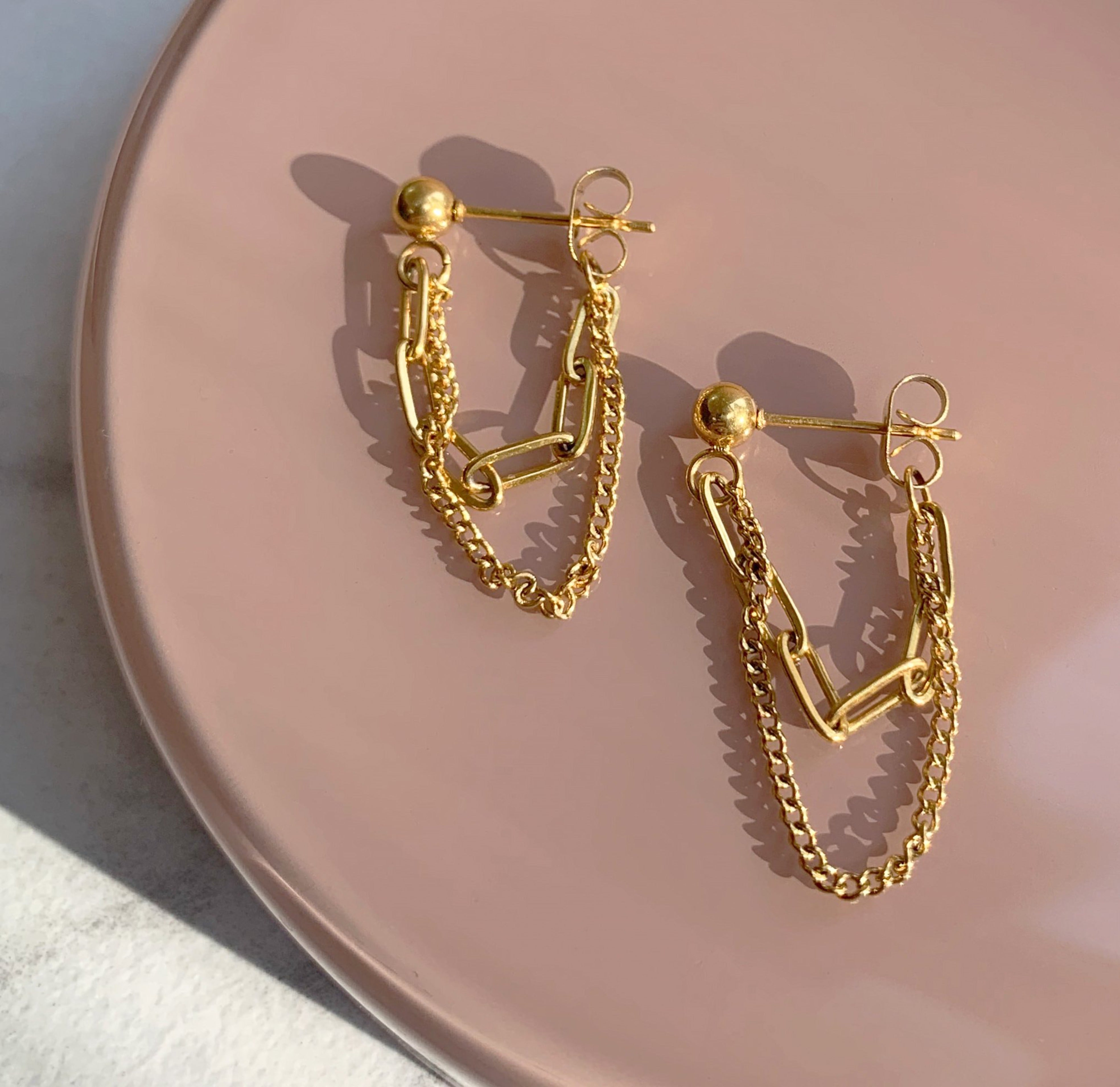 gold link chain earrings hypoallergenic
