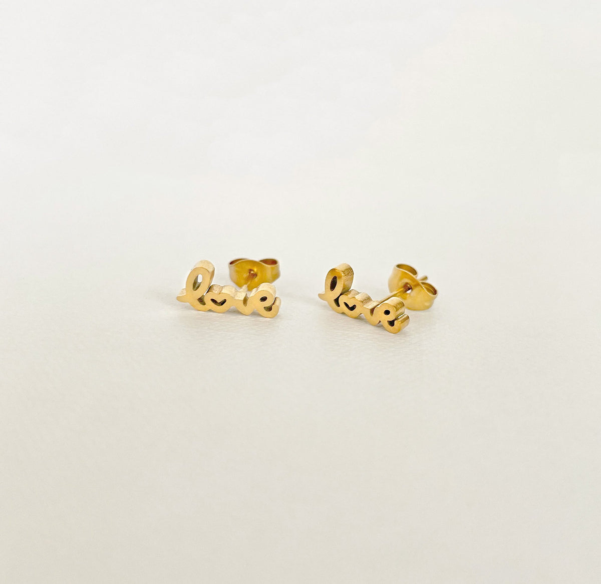 gold love stud earrings waterproof jewelry