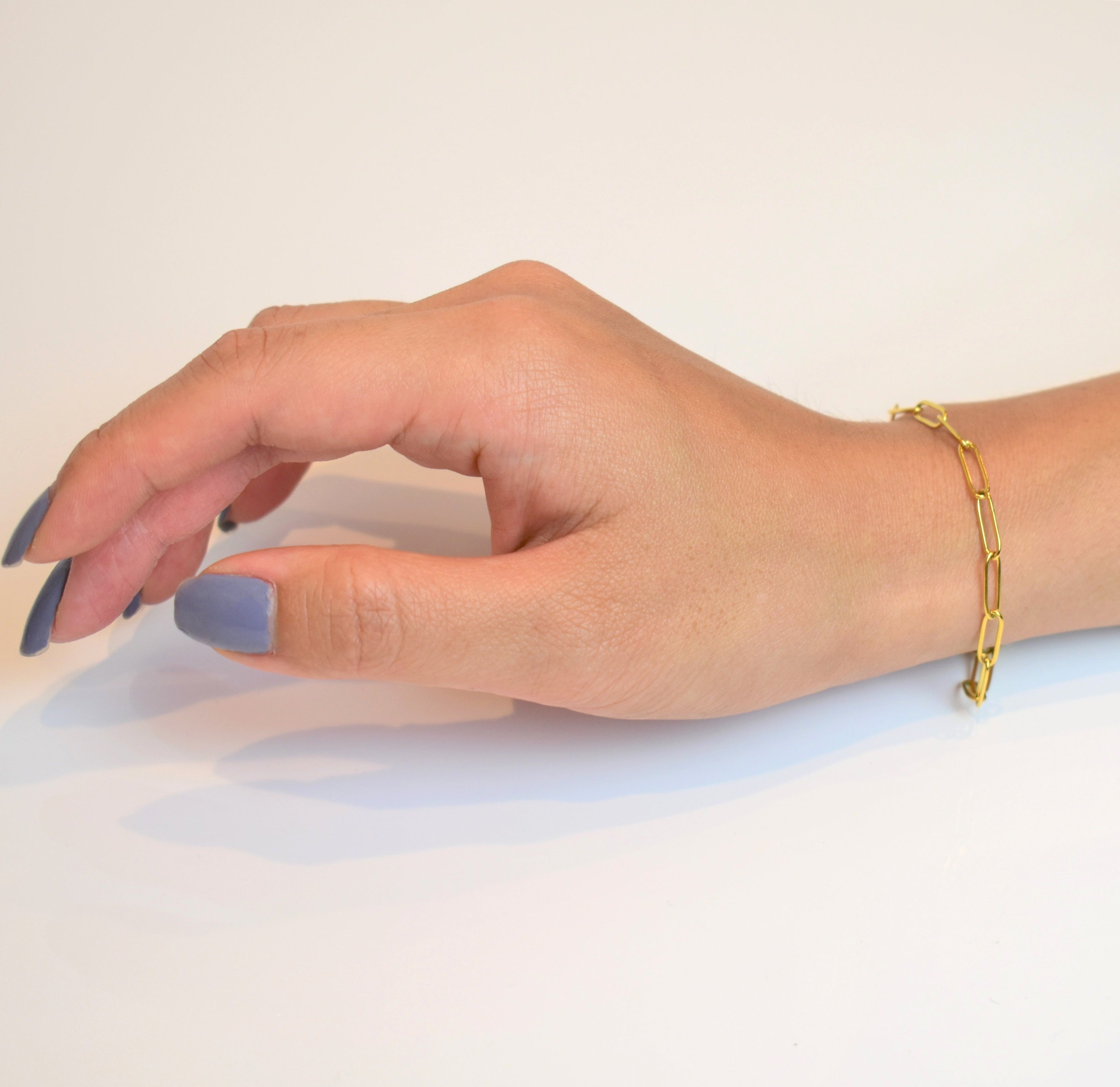 gold paper clip chain bracelet