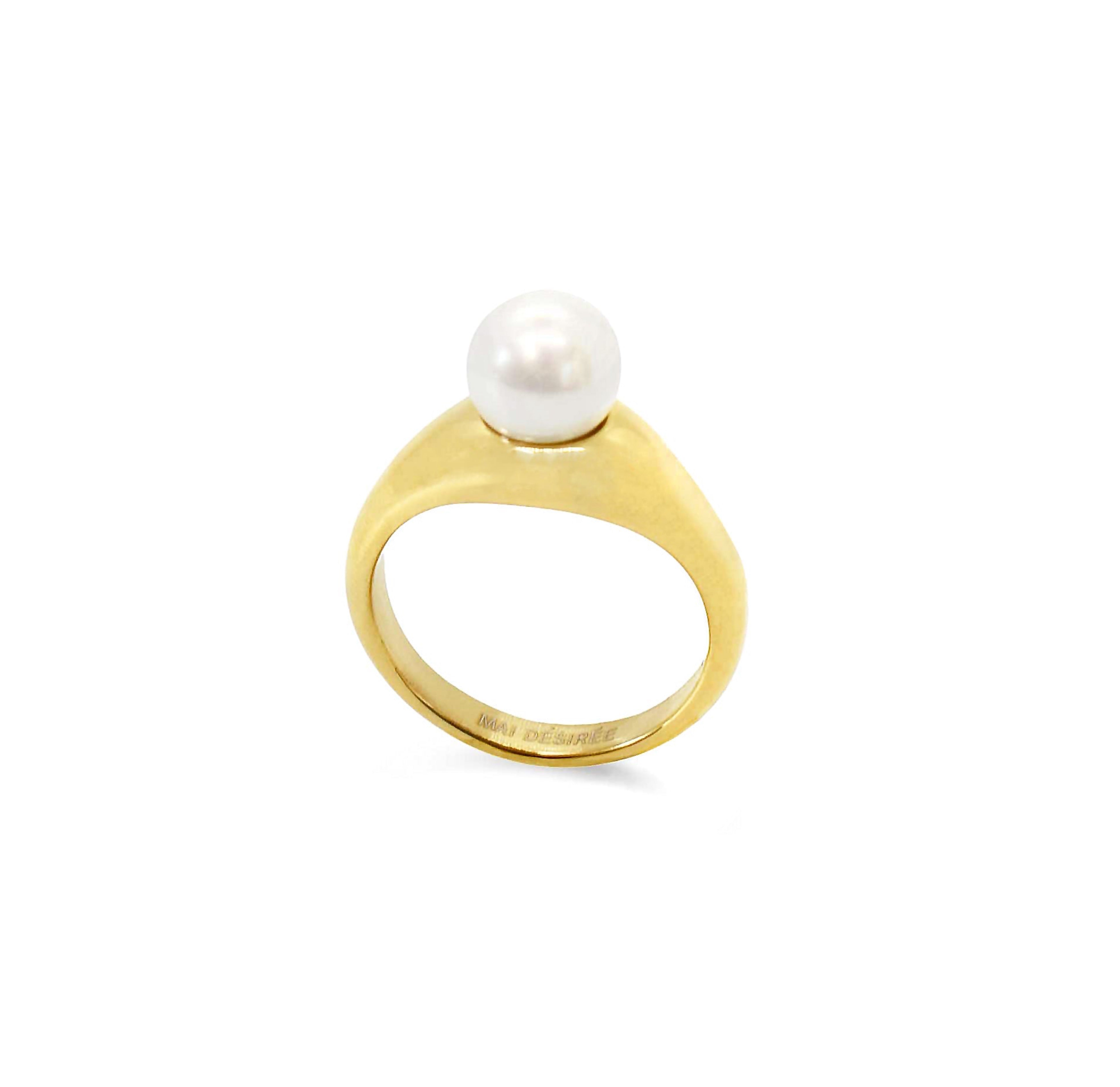 June gold pearl ring. Gold waterproof jewelry