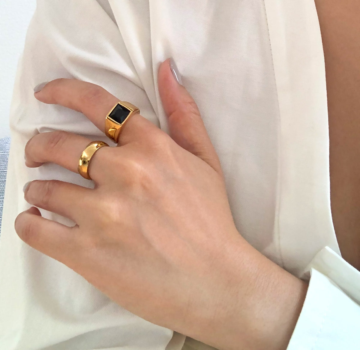 gold ring band minimal waterproof jewelry
