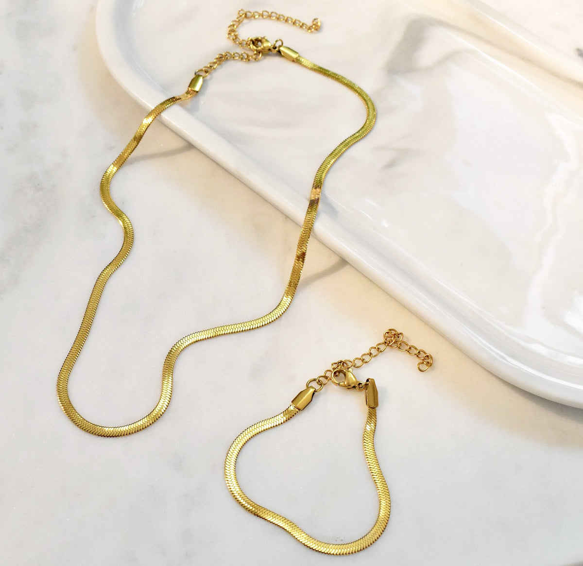 gold snake chain necklace bracelet set waterproof