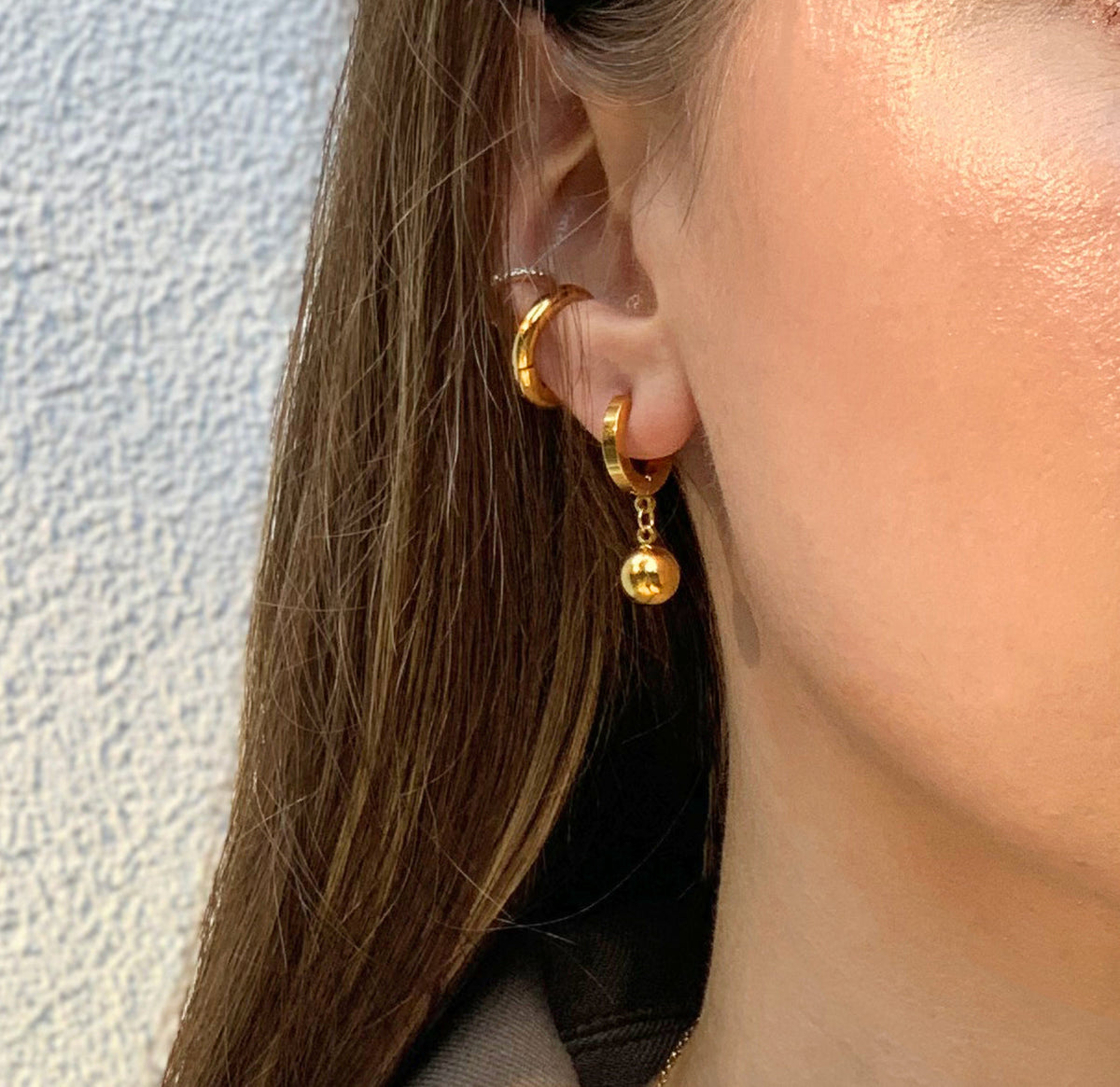 gold ball drop huggie earrings waterproof jewelry