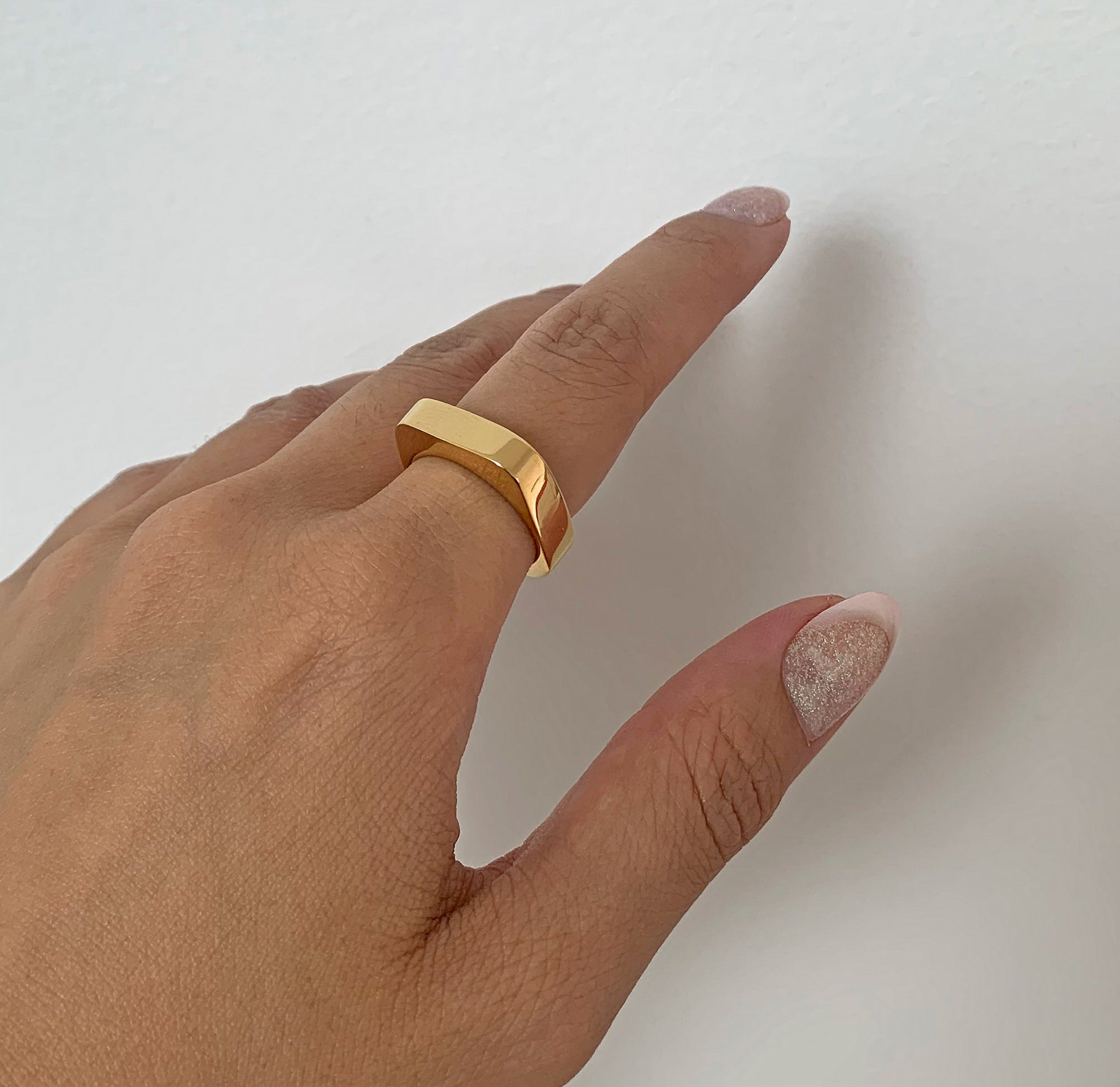 Whitney gold square ring. Gold waterproof rings