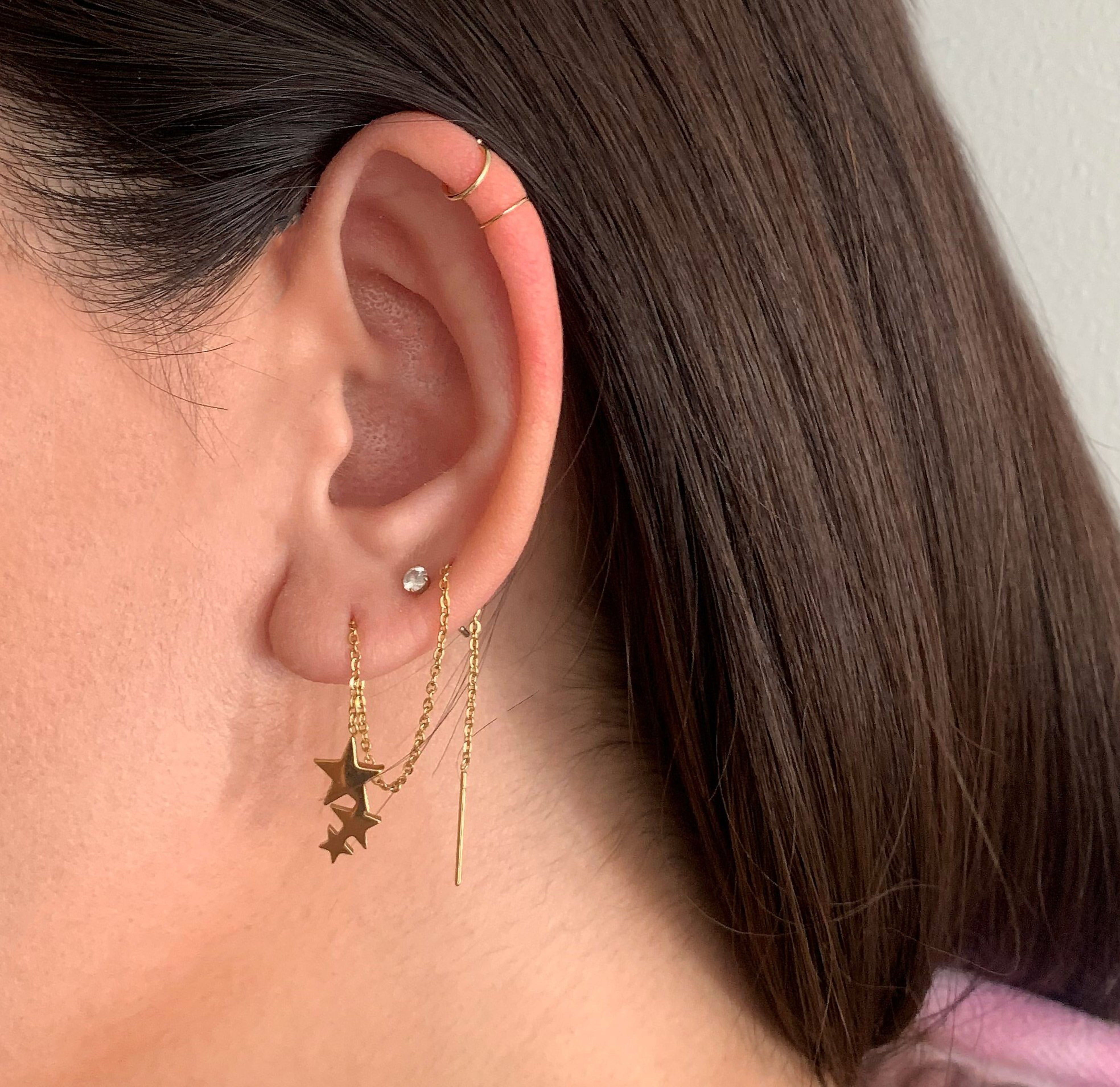 gold star threader earrings waterproof jewelry gold