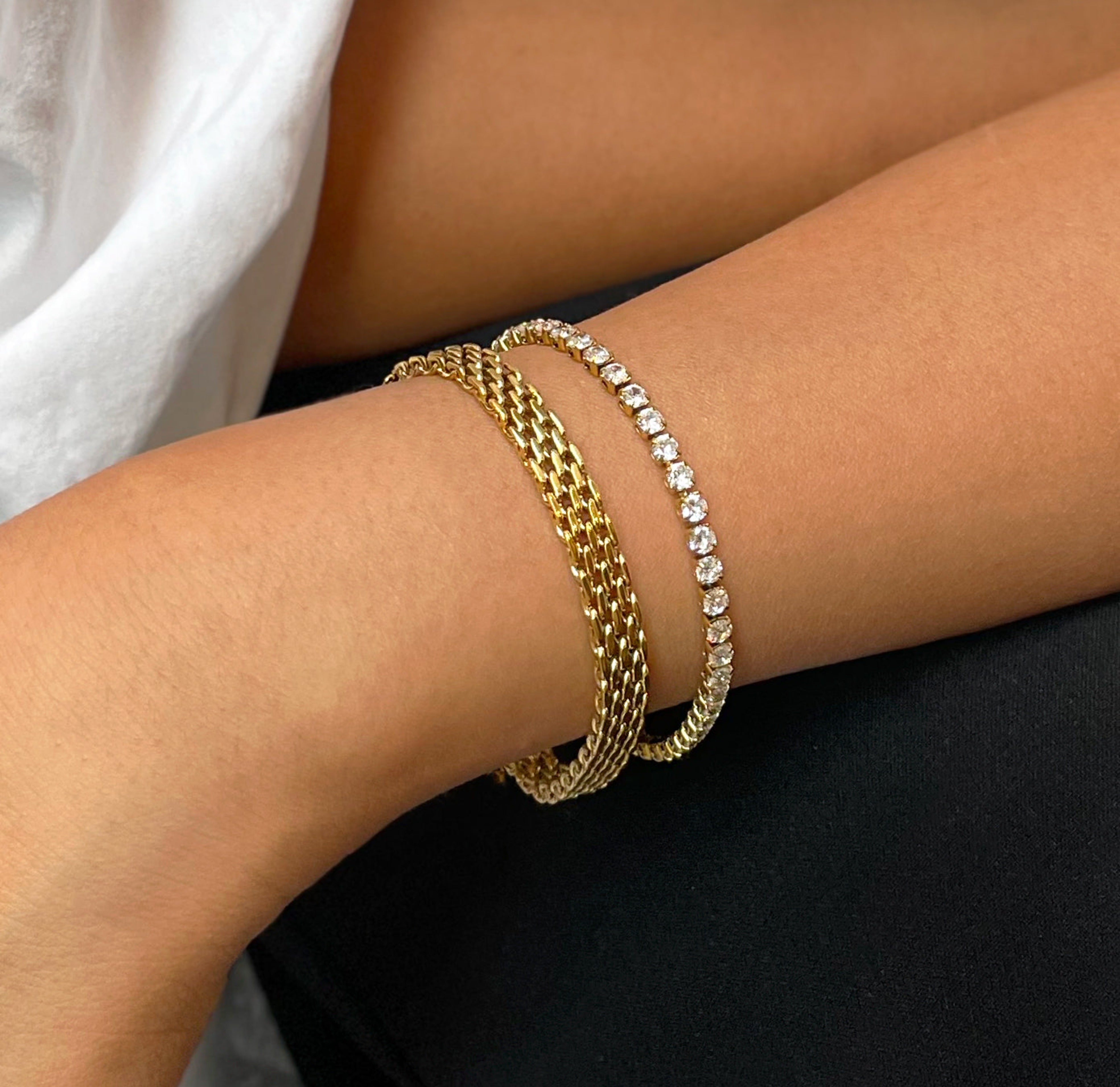 dainty gold tennis bracelet waterproof jewelry