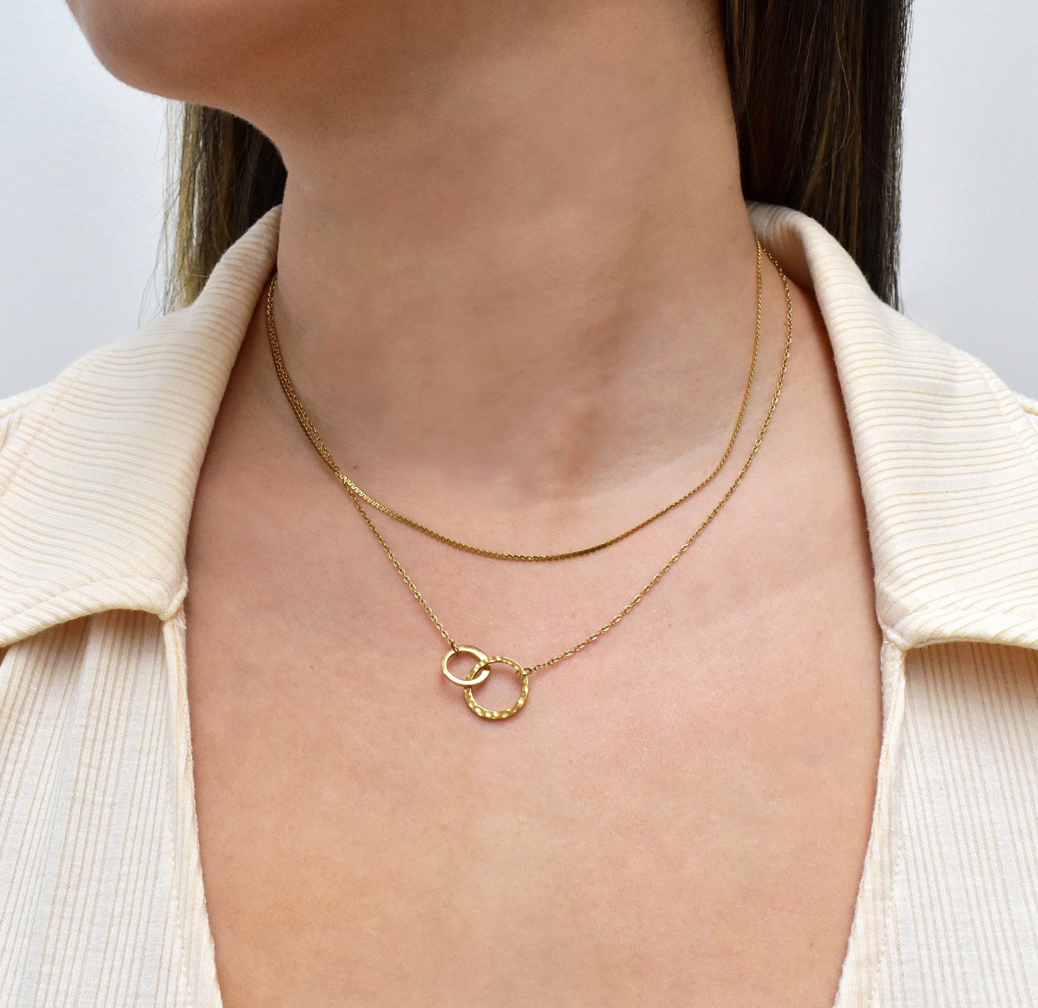 gold dainty circle link necklace waterproof