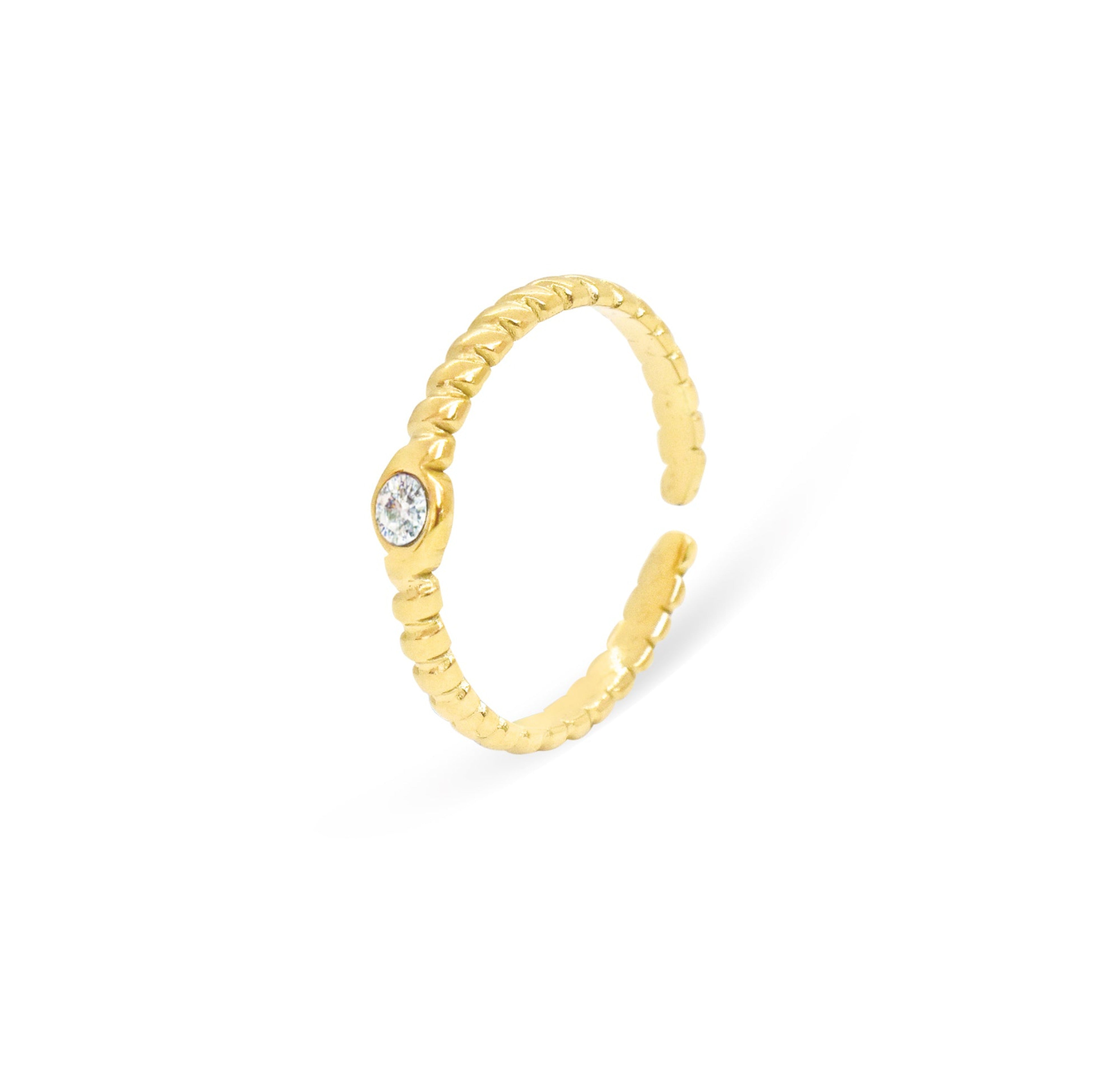 Helena gold adjustable solitaire ring. Gold waterproof jewelry