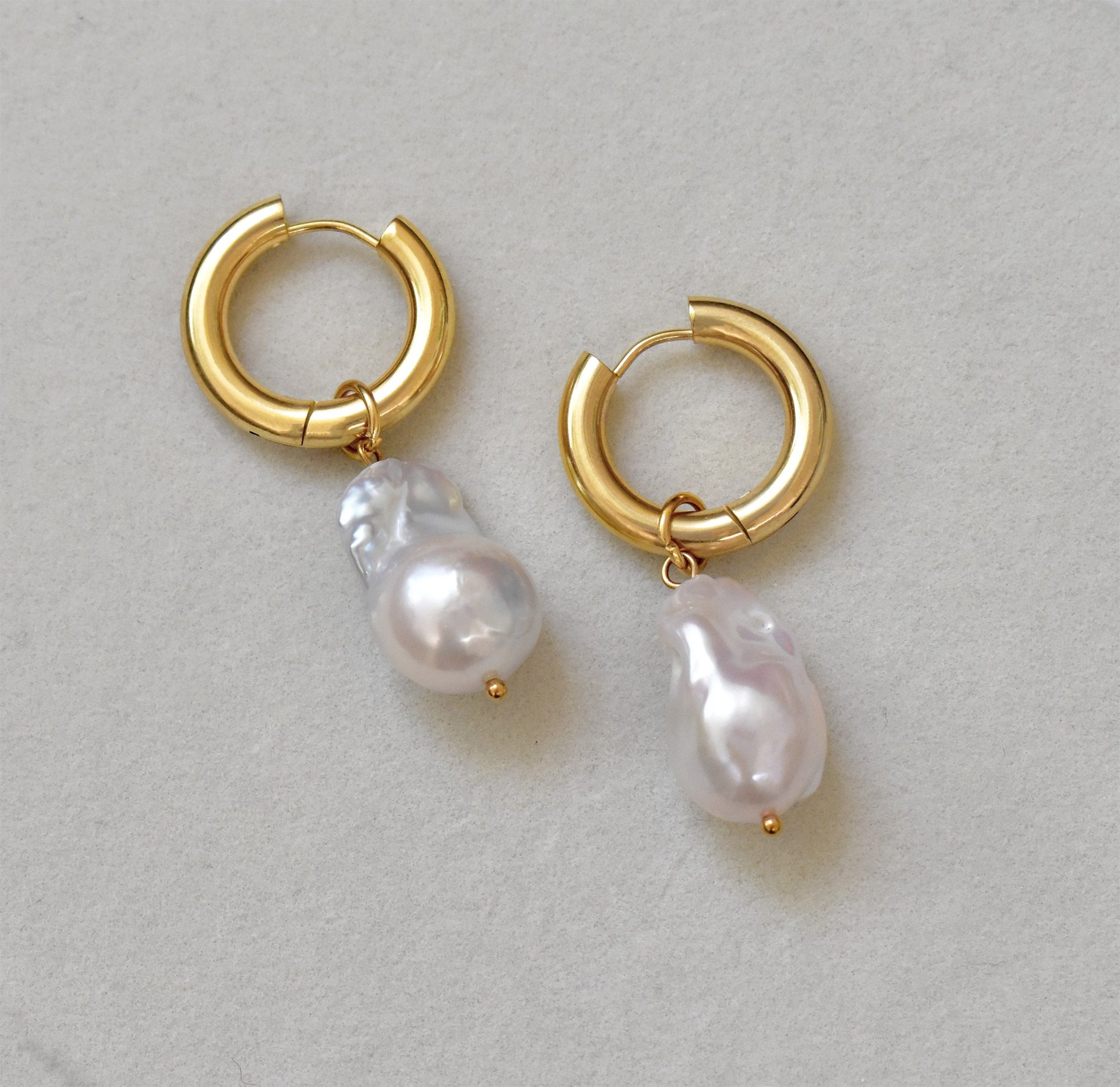 large jumbo pearl gold earrings