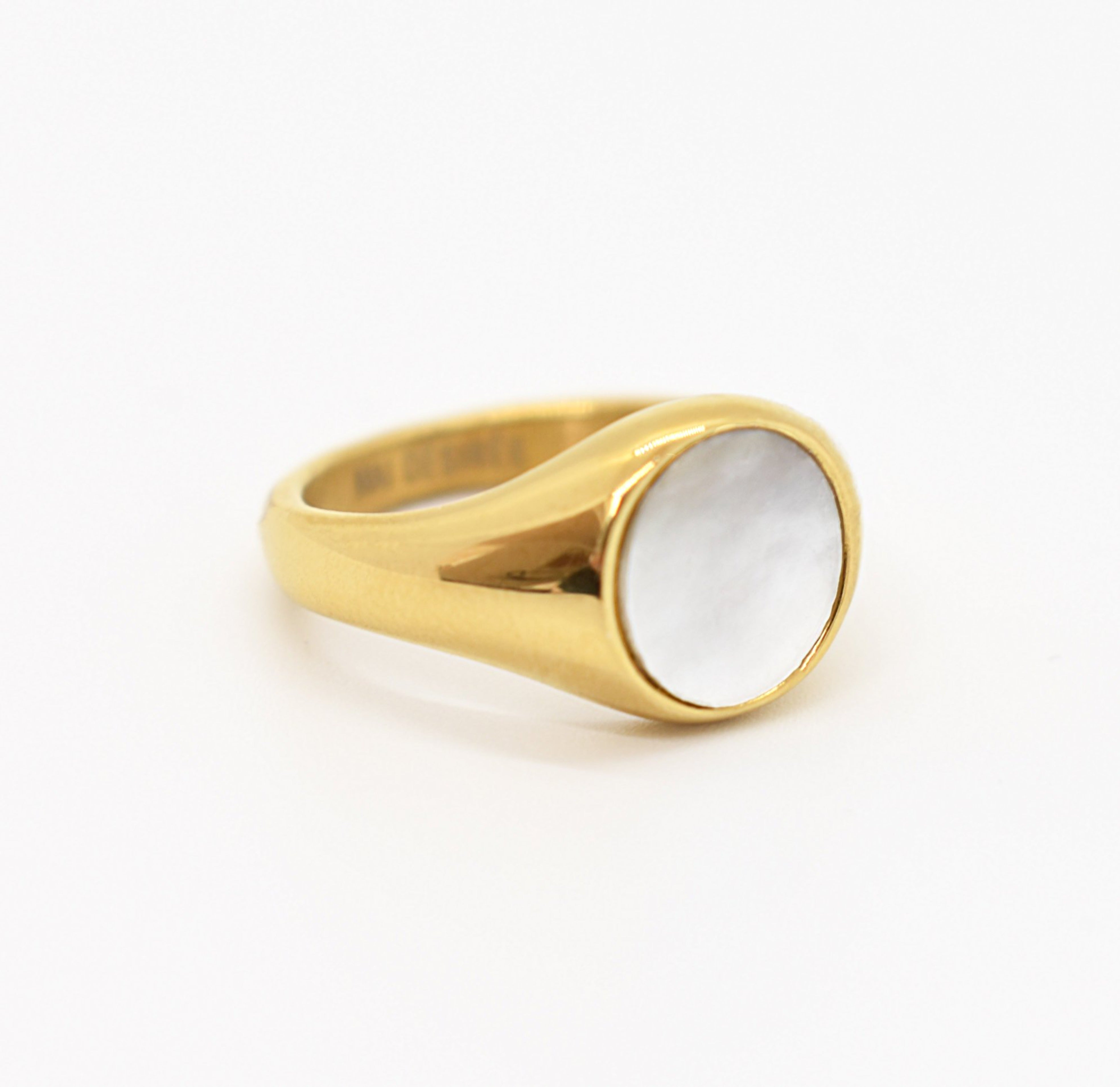 Demi gold round pearl signet ring, waterproof jewelry