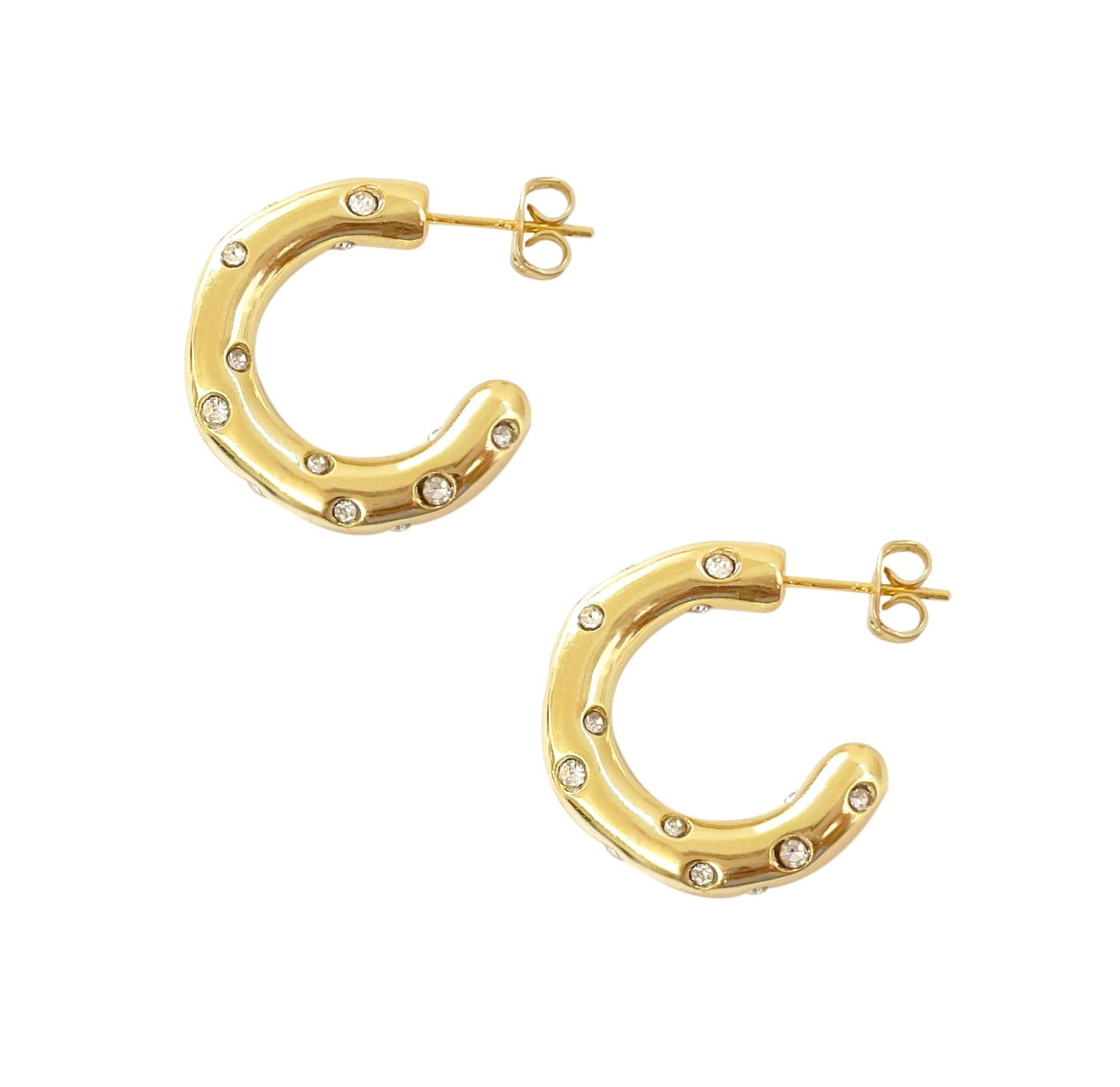 gold pave hoop earrings waterproof jewelry
