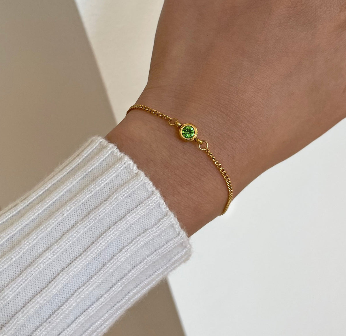 gold dainty green stone bracelet