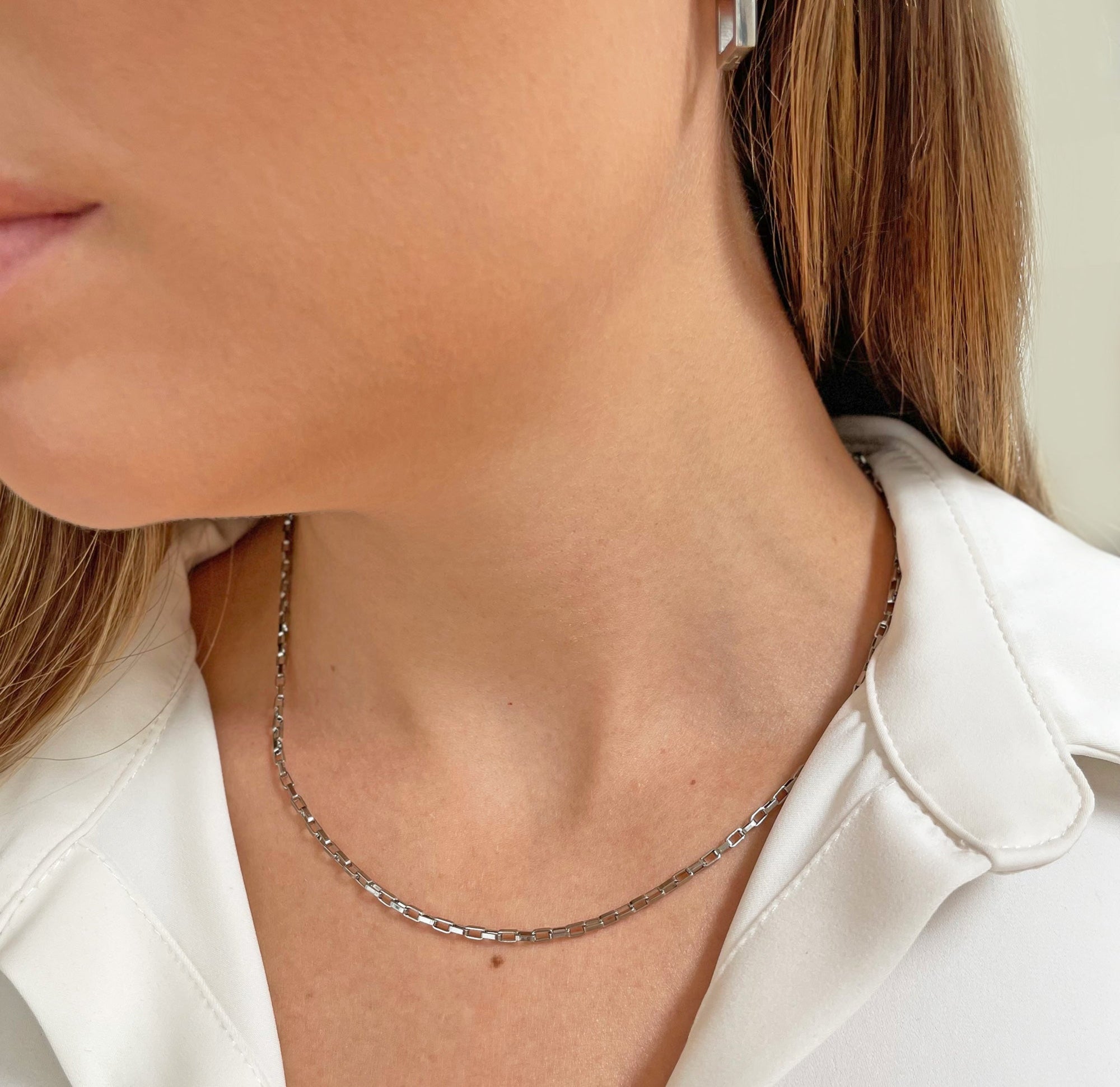 dainty silver box chain necklace