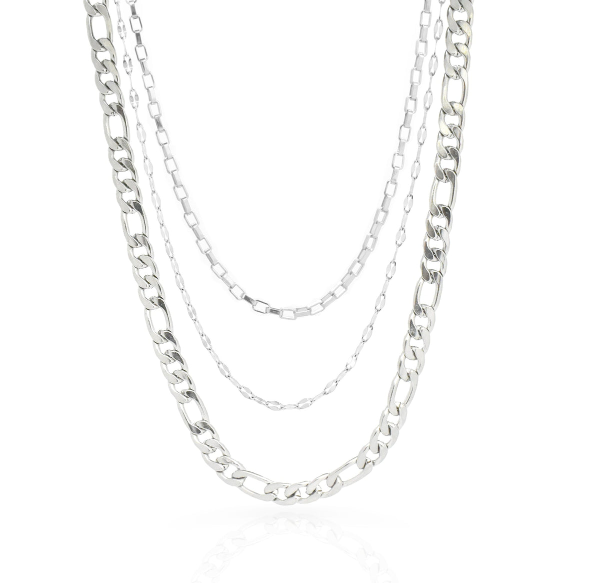 Triple Stack Chain Model Triple Silver Necklace Chain Set | Waterproof Jewelry – Mai Désirée