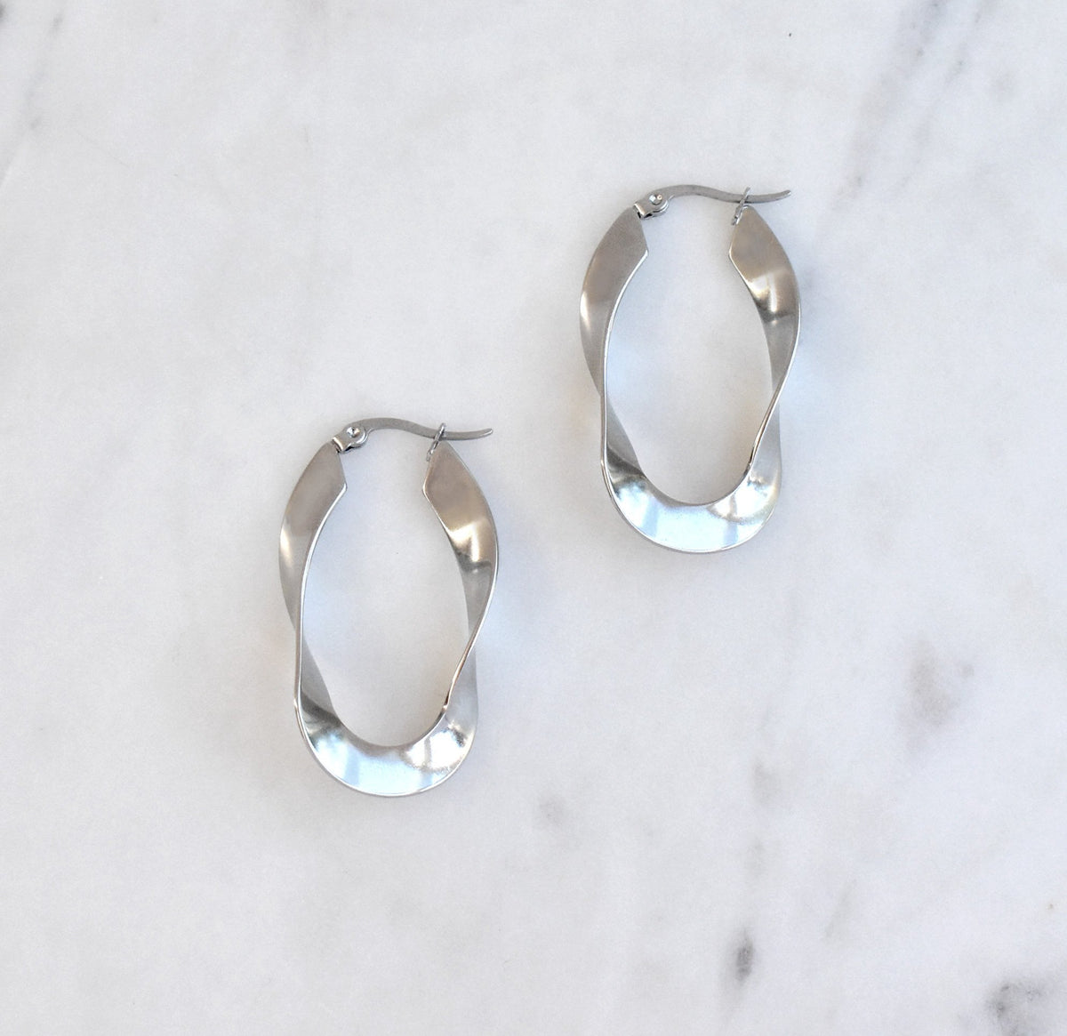 silver twist hoop earrings