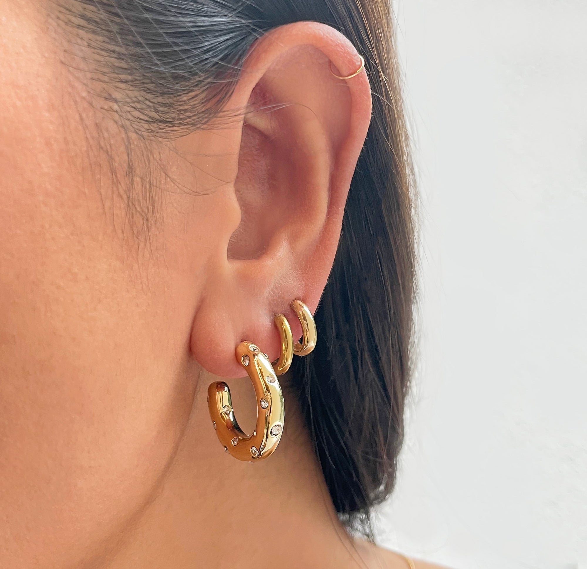 gold pave hoop earrings waterproof jewelry