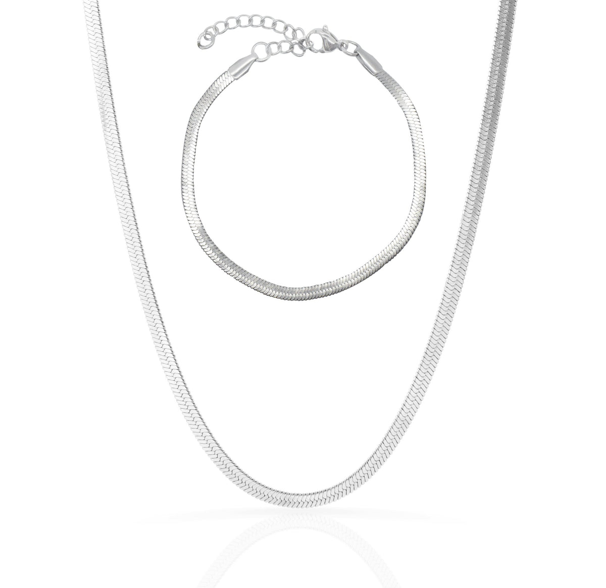 silver herringbone chain necklace set waterproof