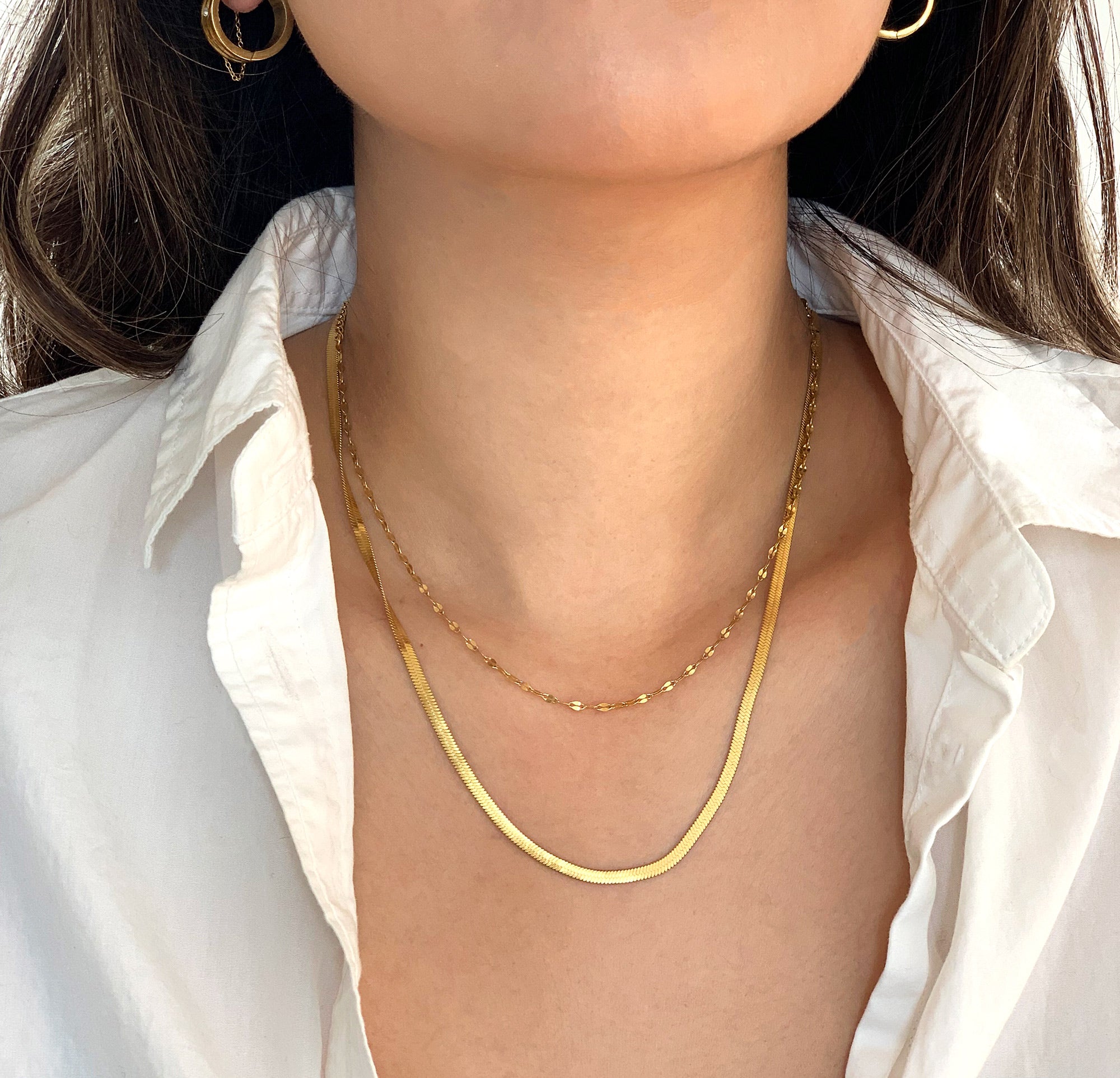 DAINTY GOLD SNAKE AND LACE CHAIN SET
