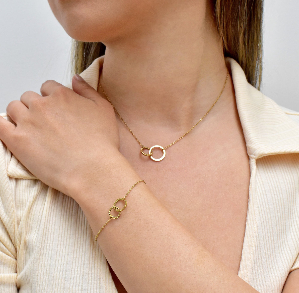 dainty gold unity bracelet and necklace set